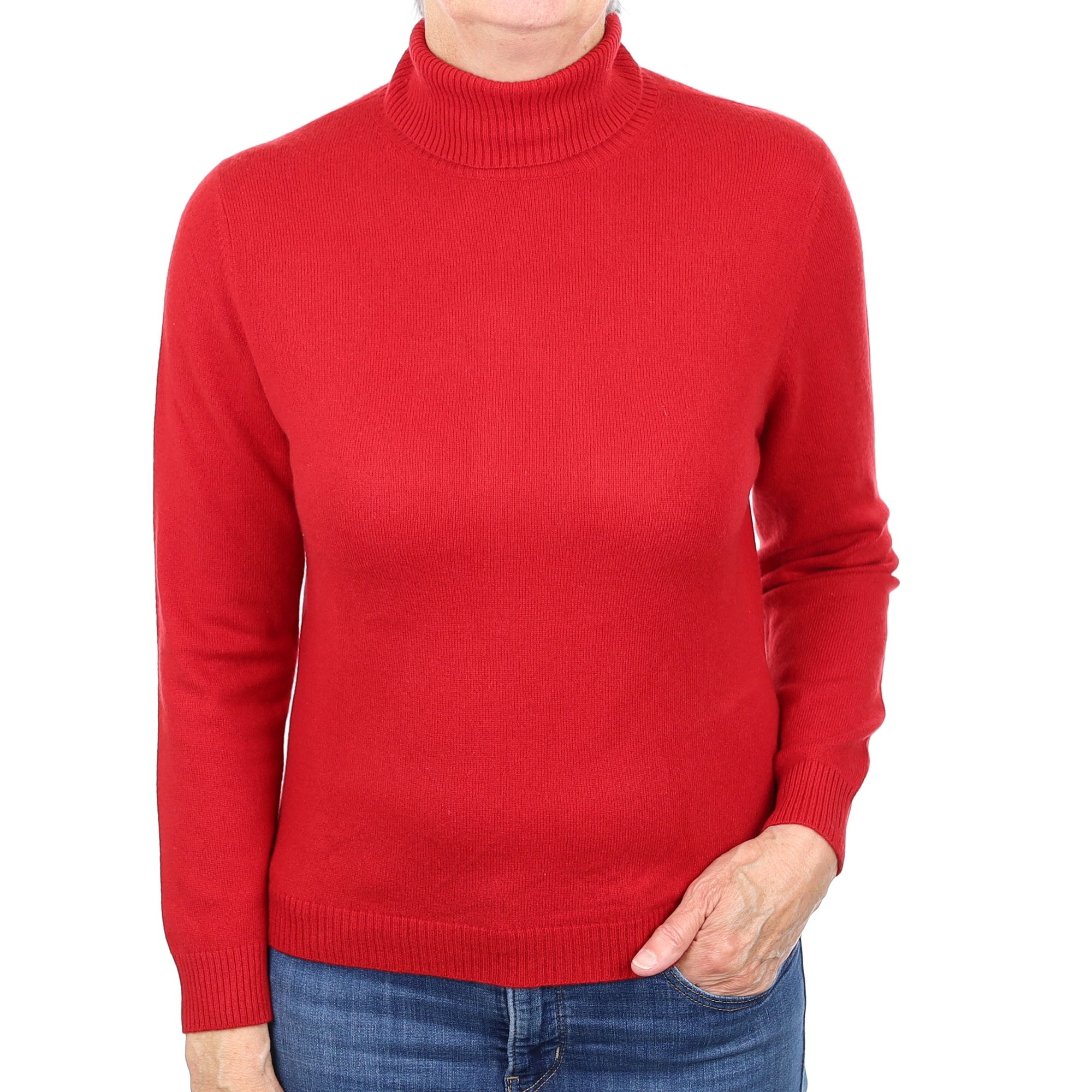 Post Box Red Cashmere Polo Neck Jumper Medium