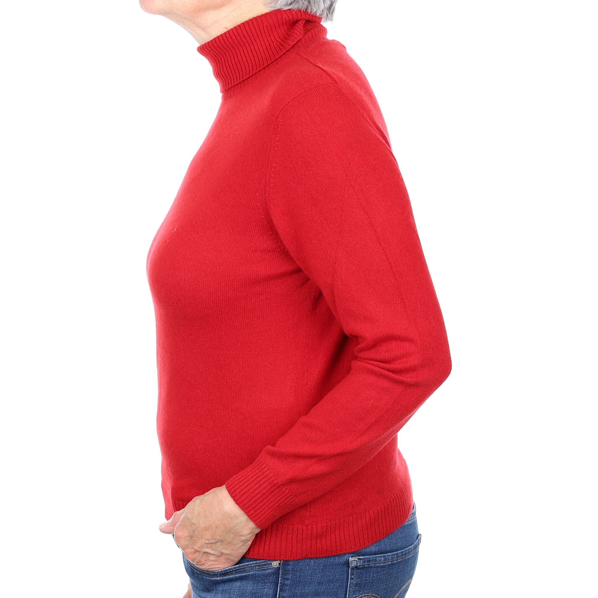 Post Box Red Cashmere Polo Neck Jumper Medium