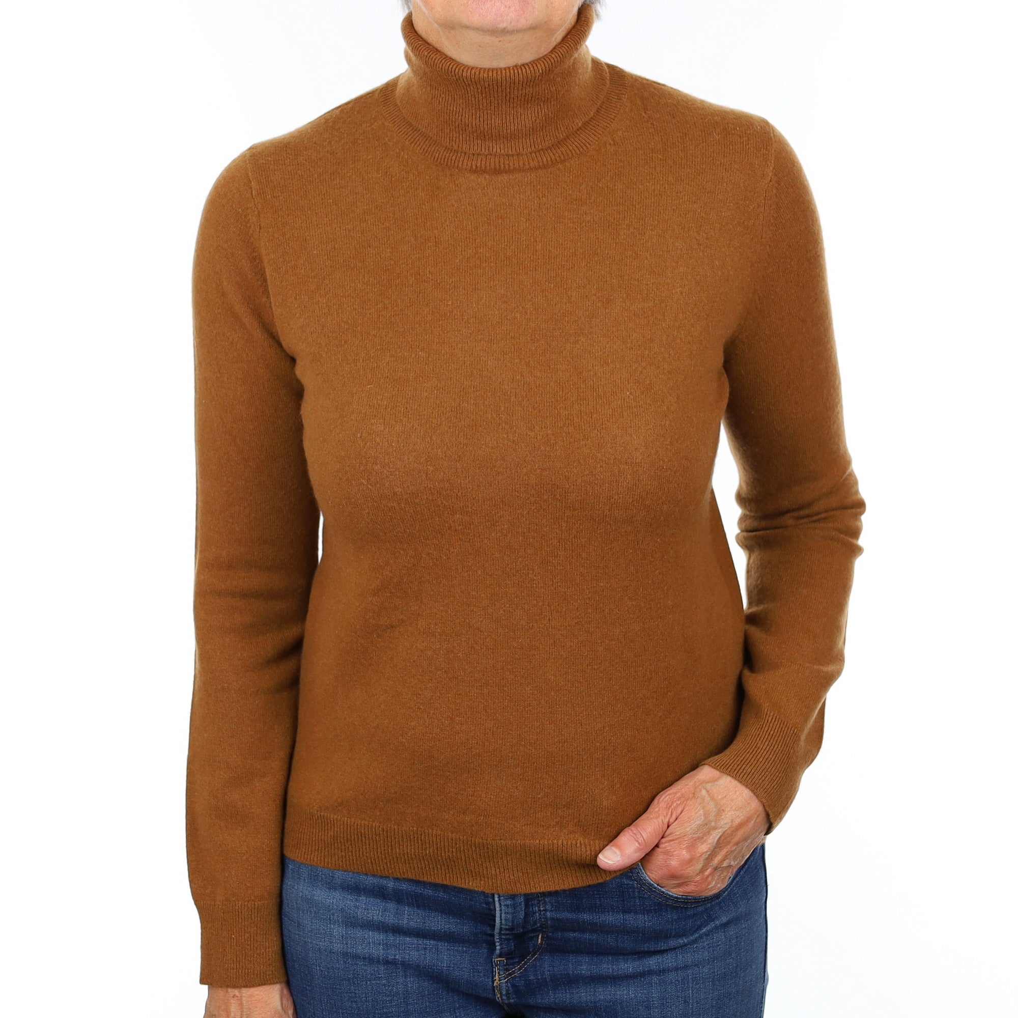 Cinnamon Brown Cashmere Polo Neck Jumper Medium