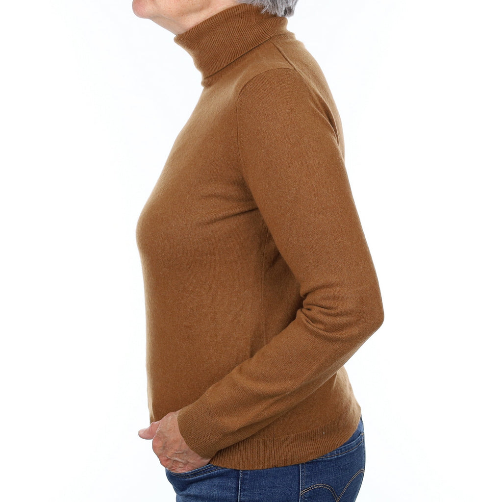 Cinnamon Brown Cashmere Polo Neck Jumper Medium