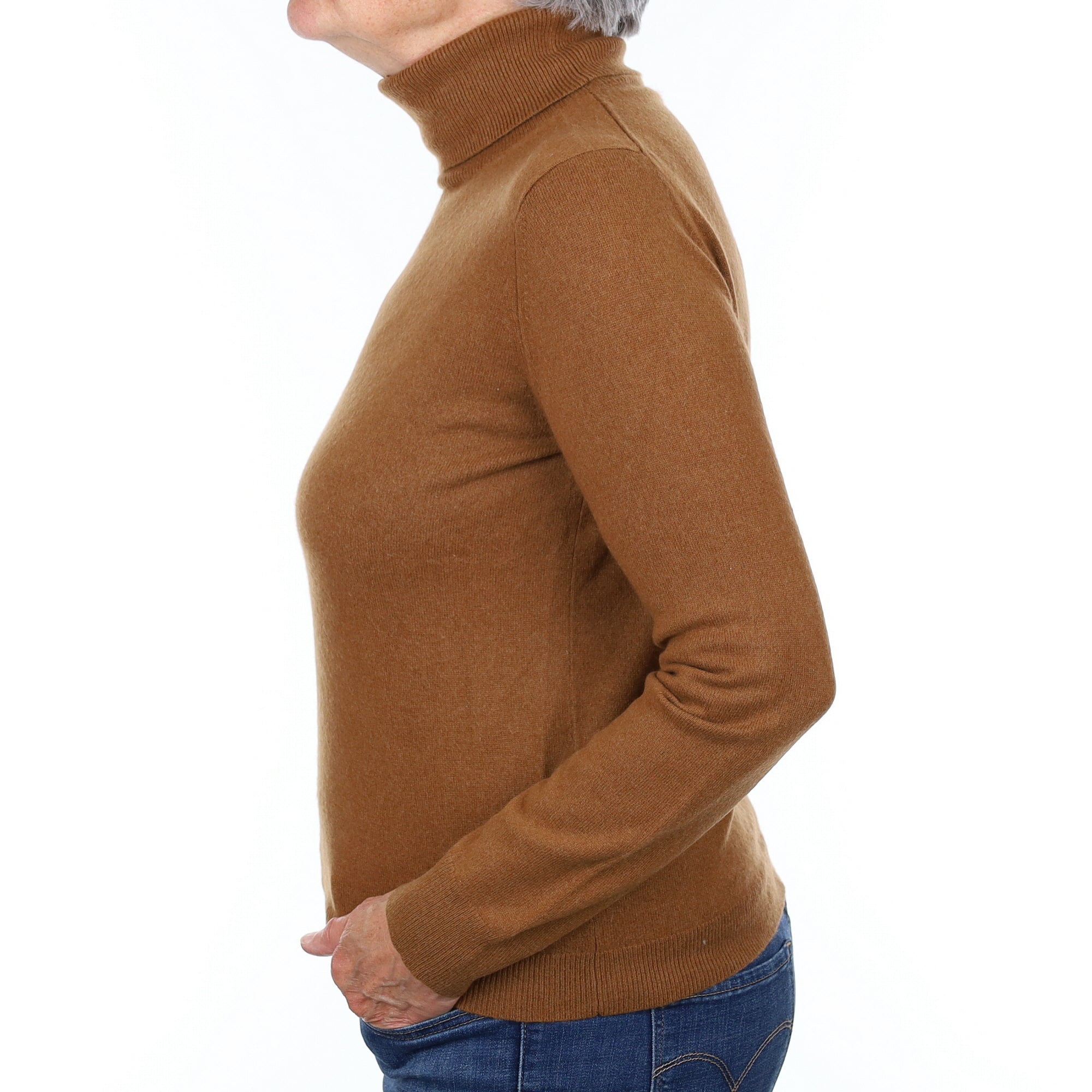 Cinnamon Brown Cashmere Polo Neck Jumper Medium