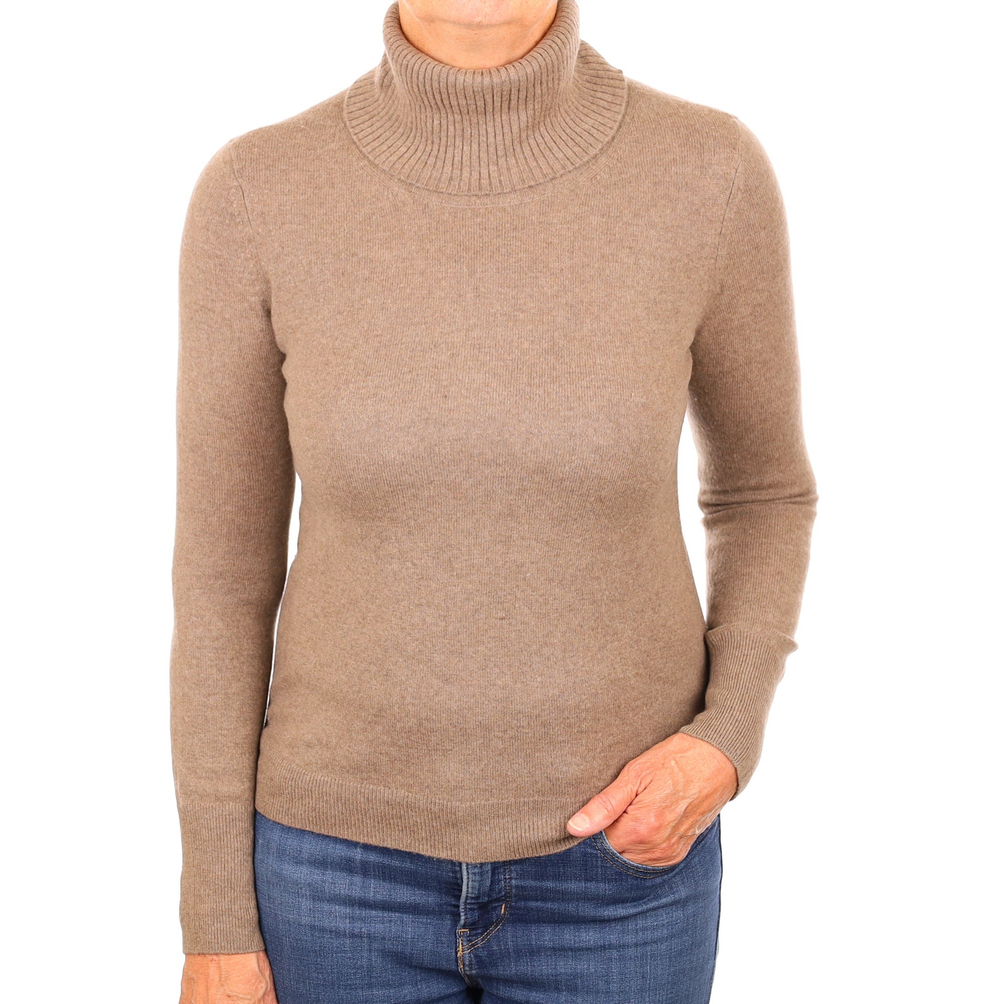 Mocha Brown Cashmere Polo Neck Jumper Medium