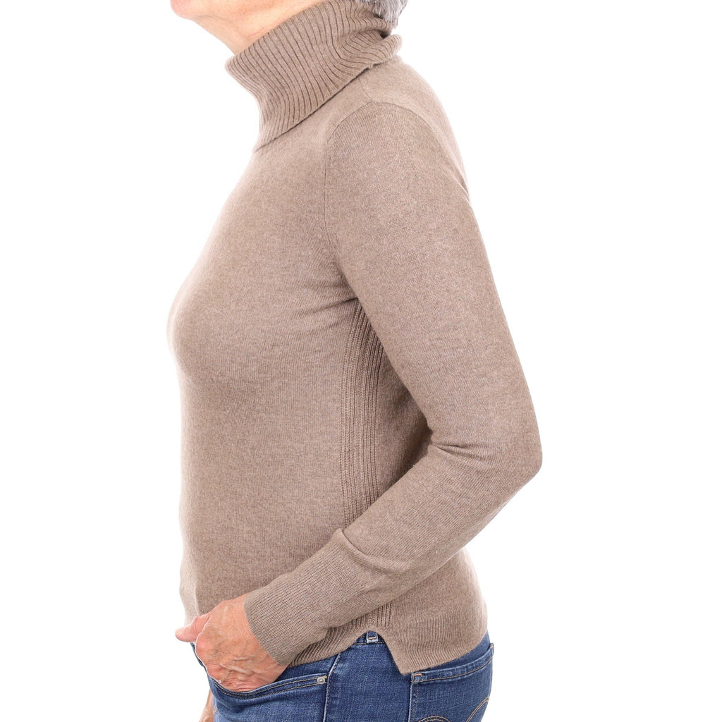 Mocha Brown Cashmere Polo Neck Jumper Medium