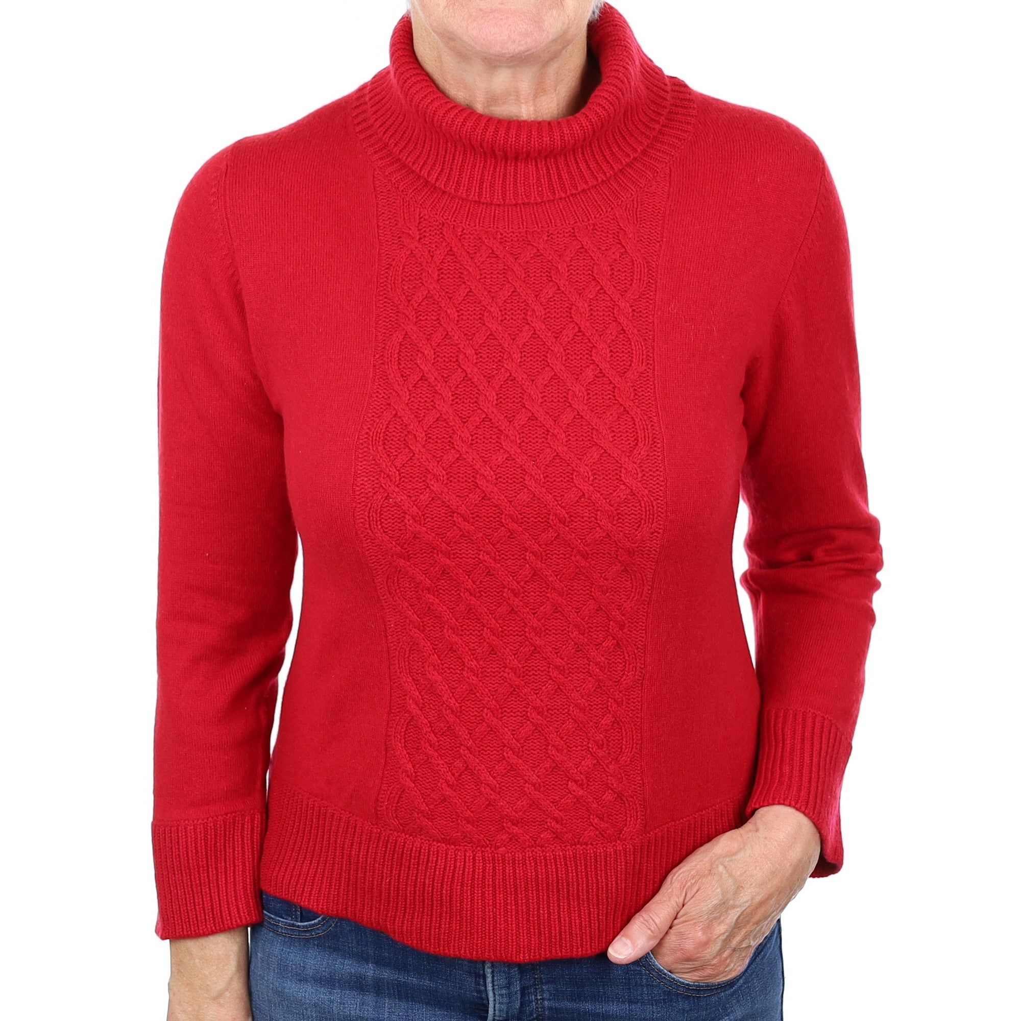 Red Textured Detail Cashmere Polo Neck Jumper Medium