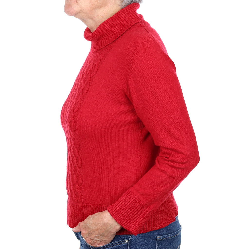 Red Textured Detail Cashmere Polo Neck Jumper Medium