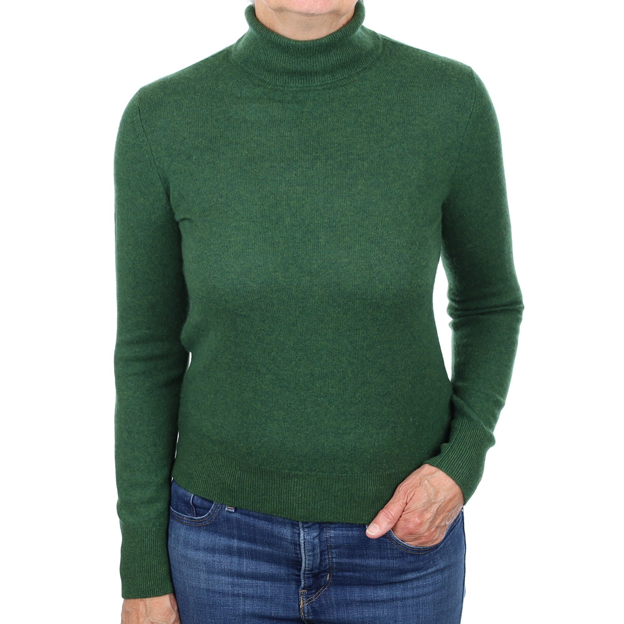 Grass Green Cashmere Polo Neck Jumper Medium