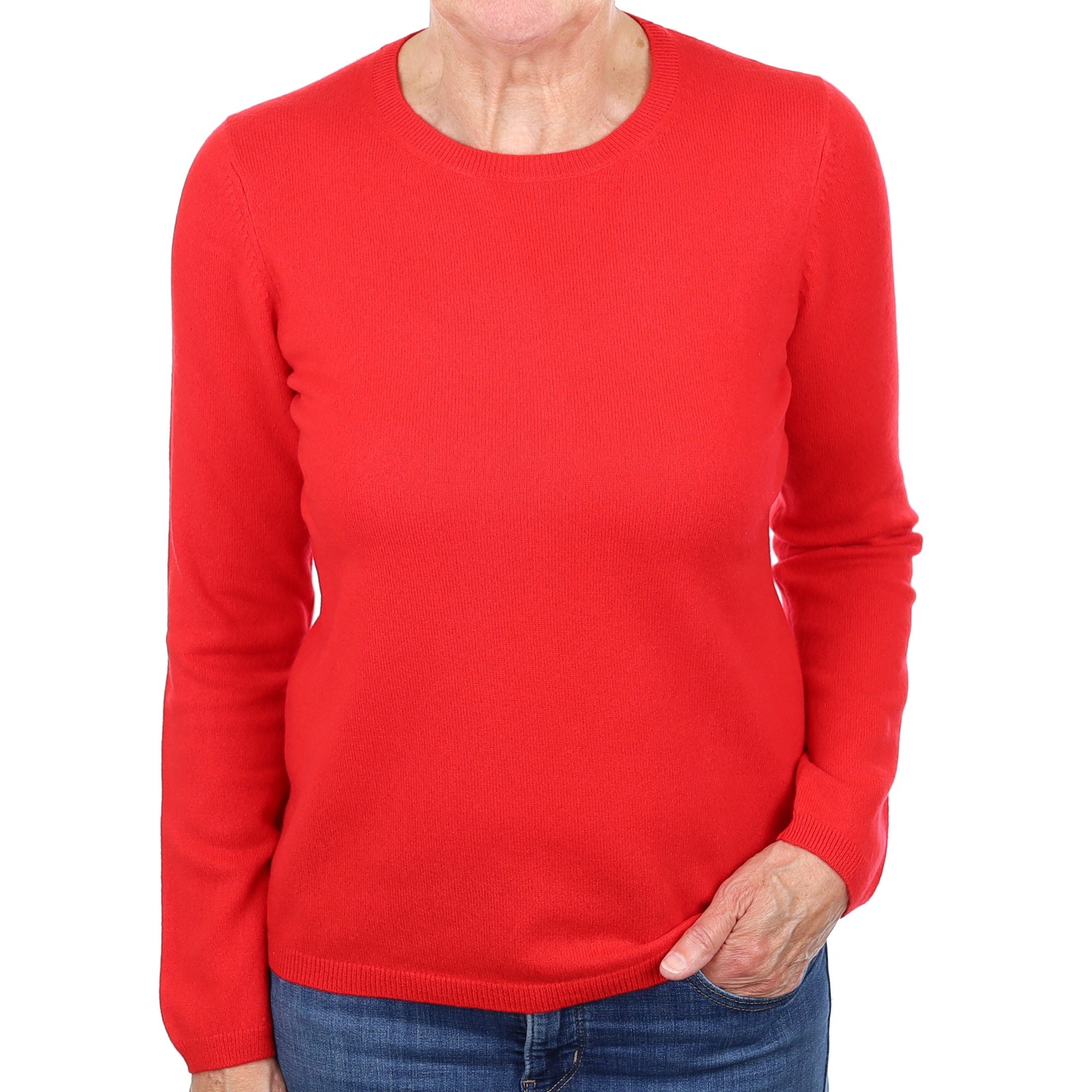 Vermillion Red Cashmere Crew Neck Jumper Medium