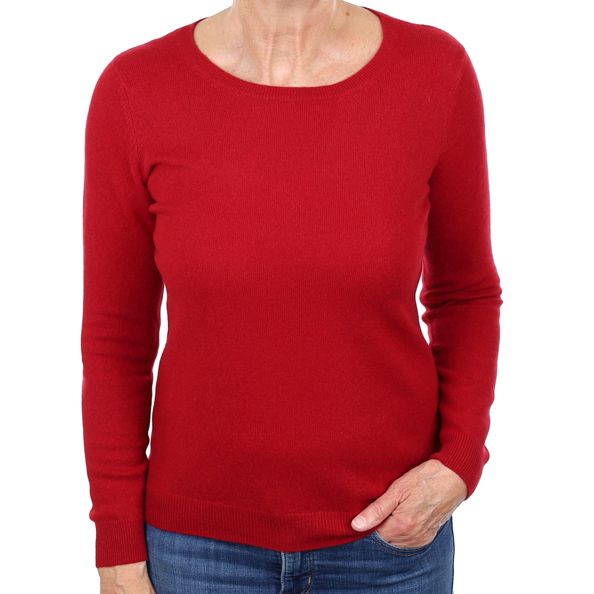Crimson Red Cashmere Crew Neck Jumper Medium
