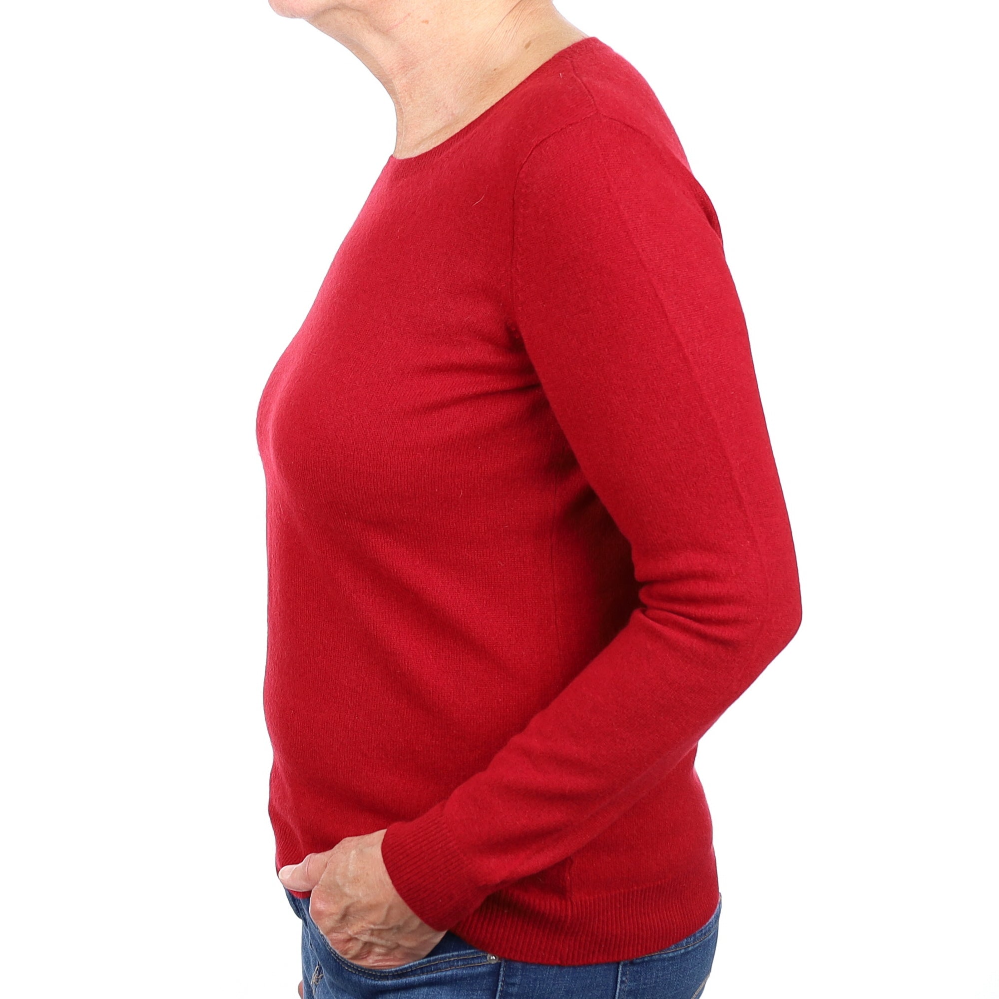 Crimson Red Cashmere Crew Neck Jumper Medium