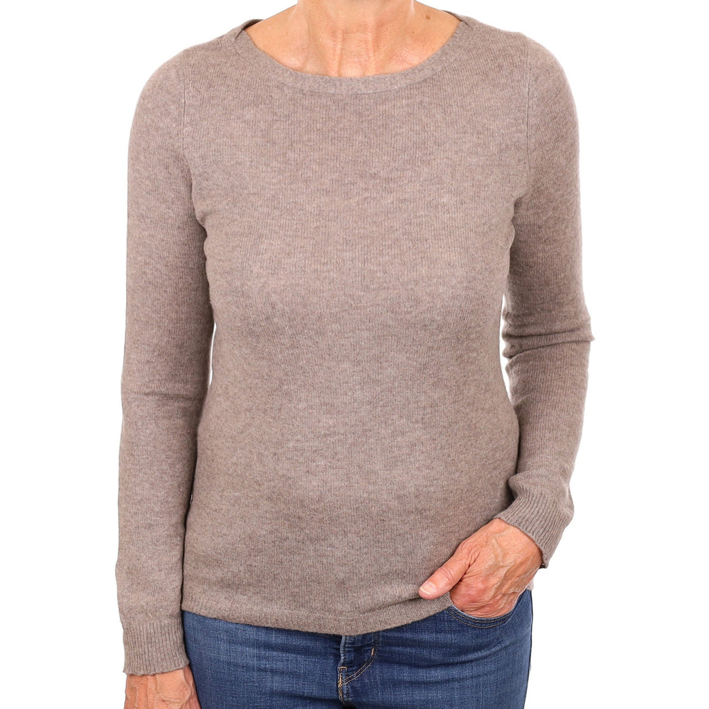 Taupe Brown Cashmere Boat Neck Jumper Medium