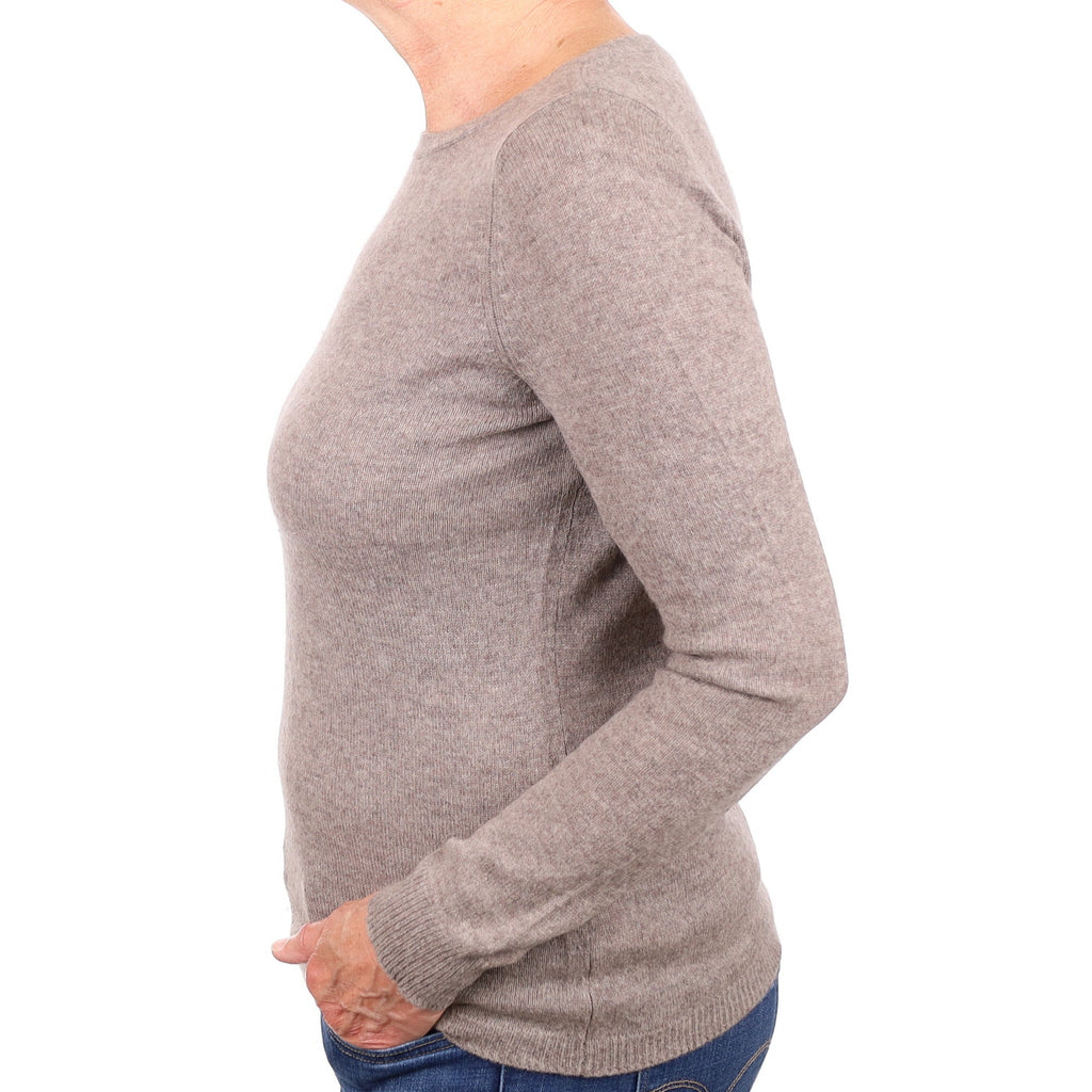 Taupe Brown Cashmere Boat Neck Jumper Medium
