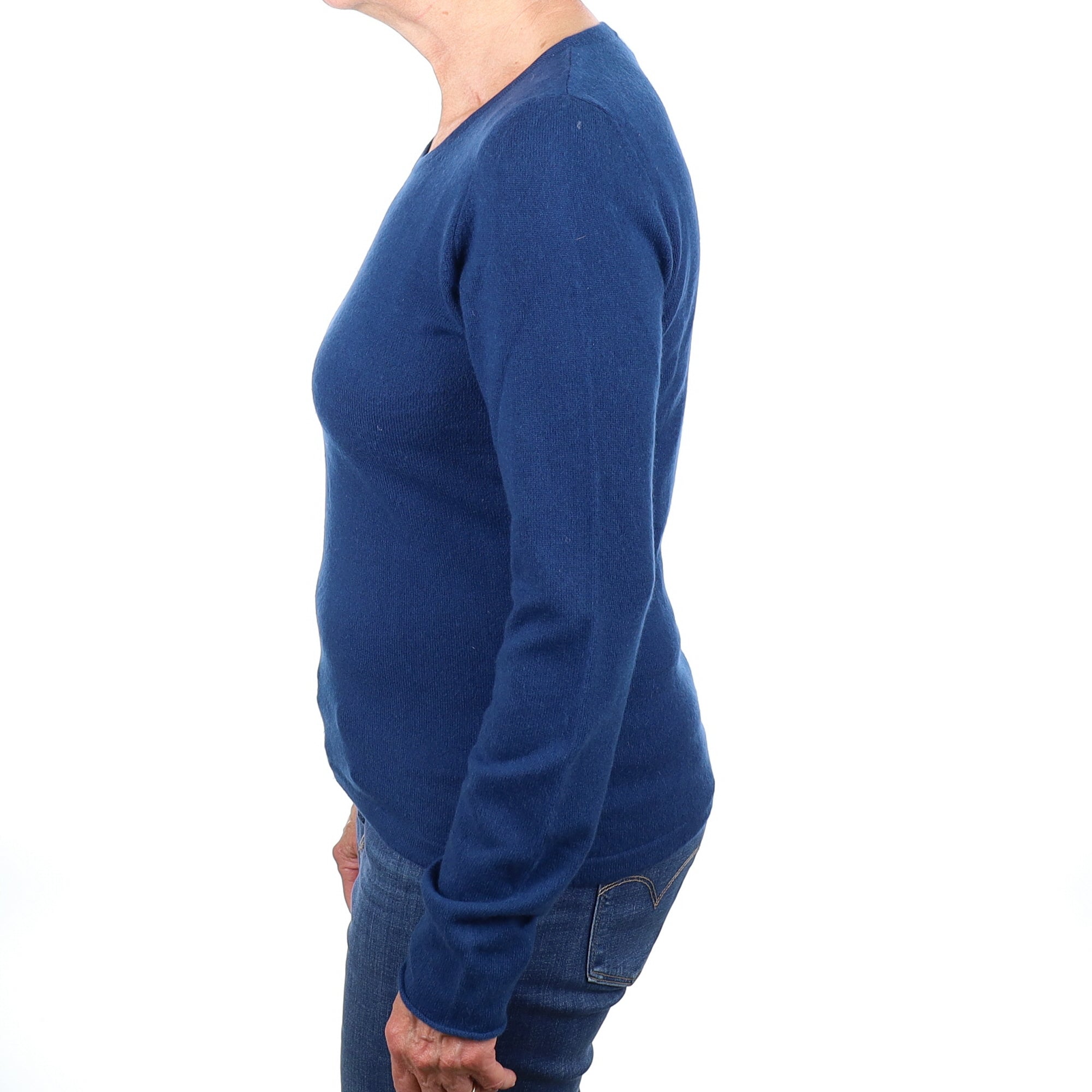 Deep Teal Cashmere Ruched Sleeve Crew Neck Jumper Medium