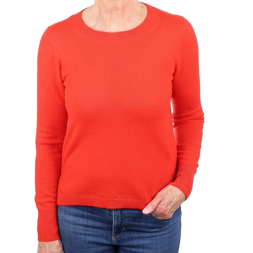 Vermillion Red Cashmere Crew Neck Jumper Medium