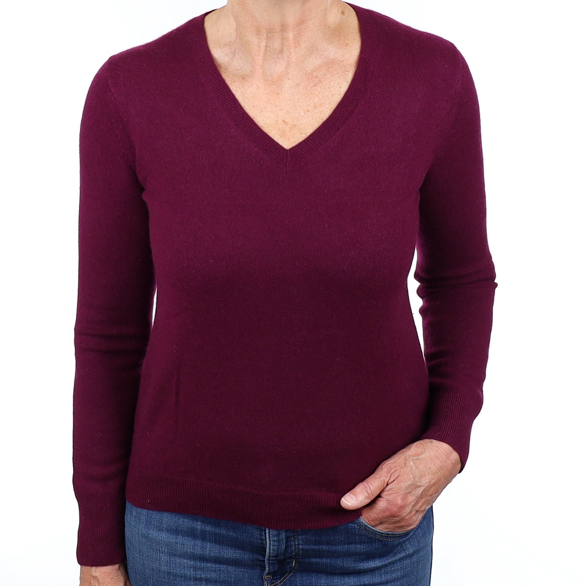 Mulberry Purple Cashmere V Neck Jumper Medium