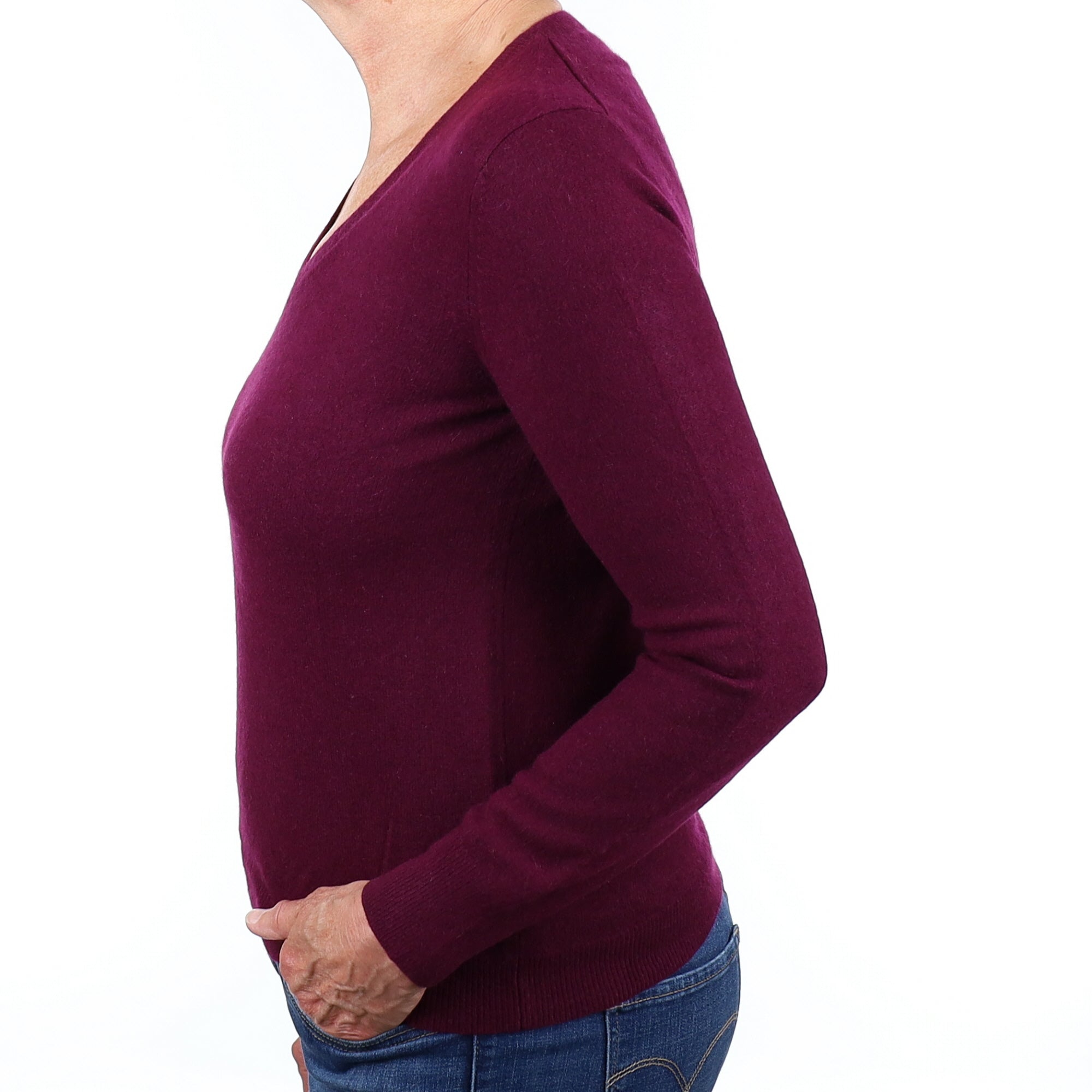 Mulberry Purple Cashmere V Neck Jumper Medium