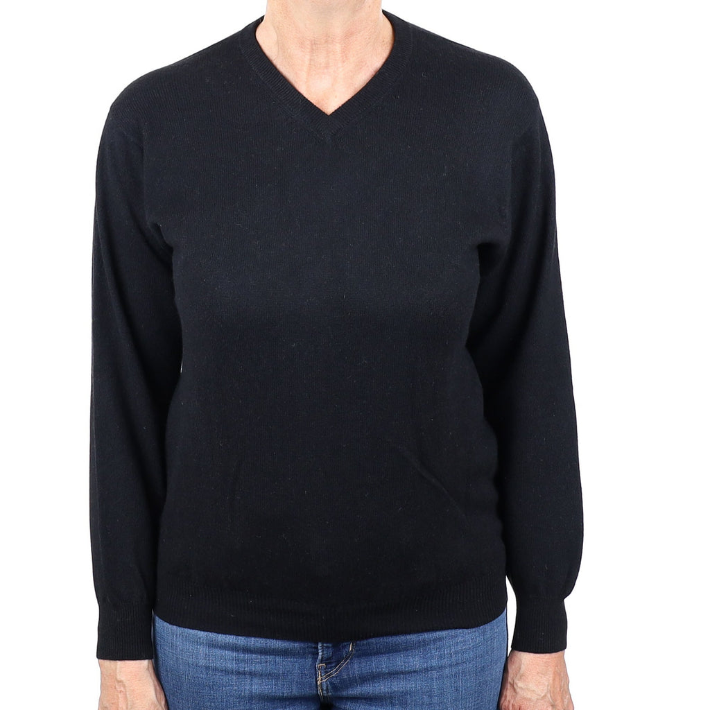 Black Cashmere V Neck Jumper Medium