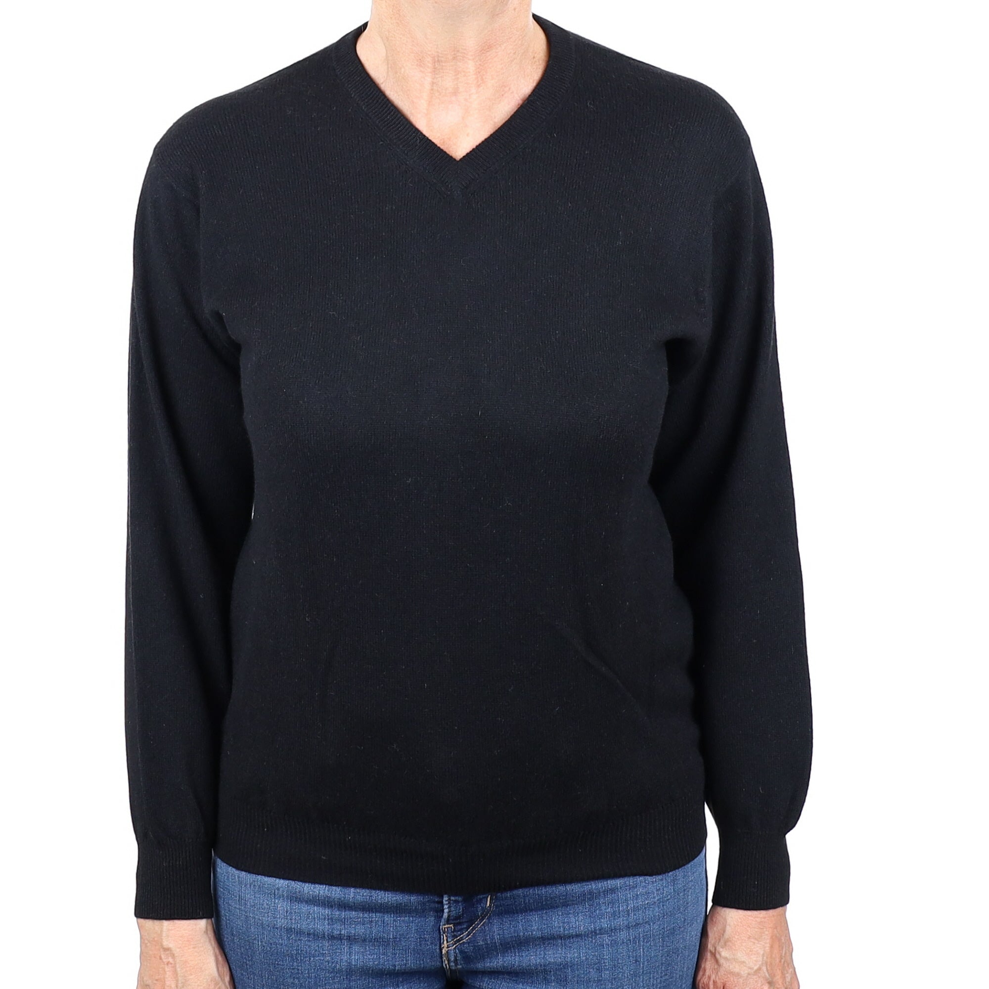 Black Cashmere V Neck Jumper Medium