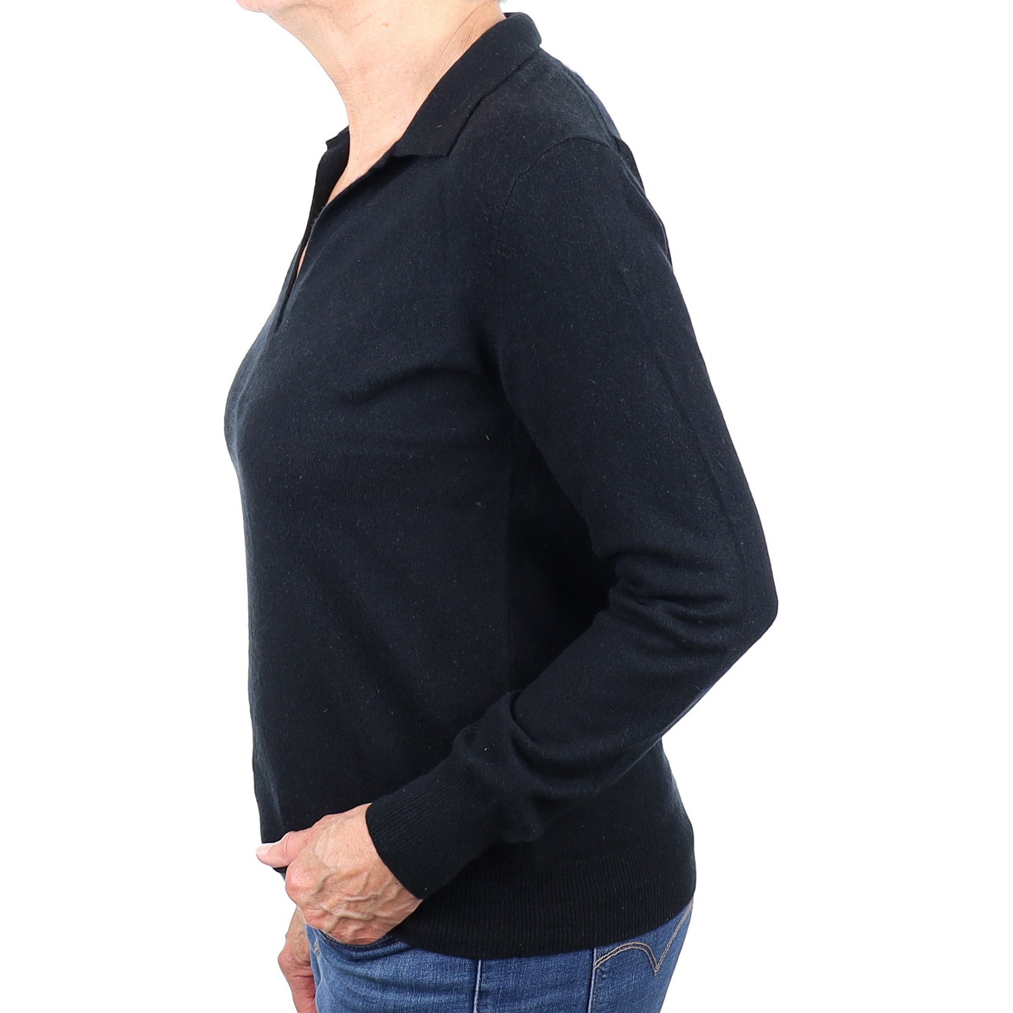 Black Cashmere Collared V Neck Jumper Medium