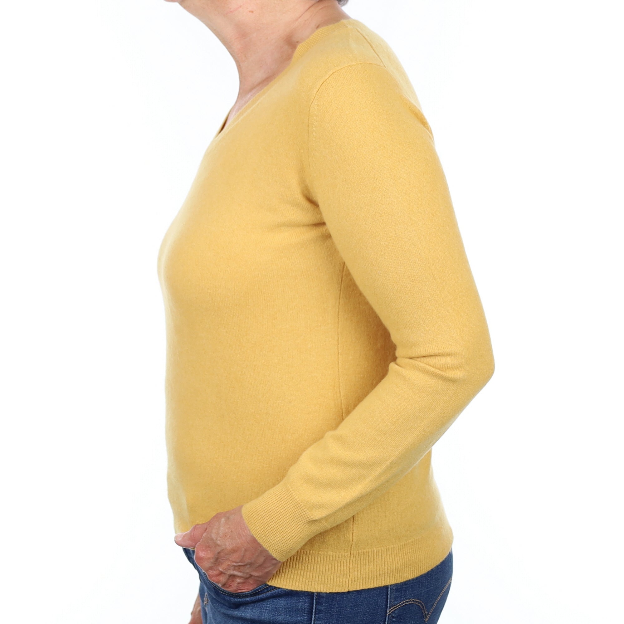 Mustard Yellow Cashmere V Neck Jumper Medium