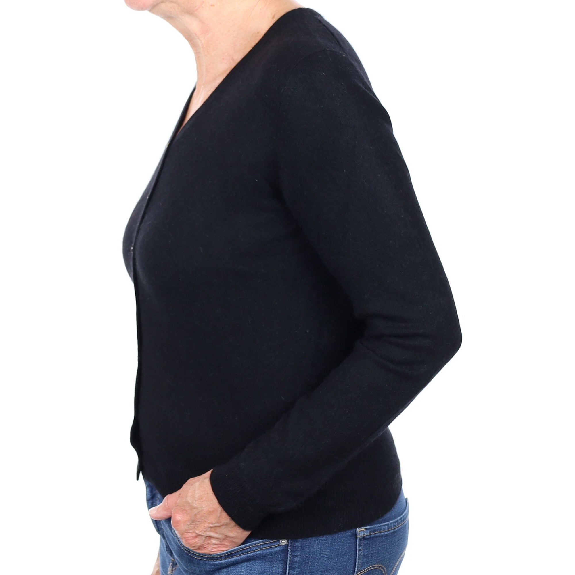 Black Cashmere V Neck Cardigan Medium