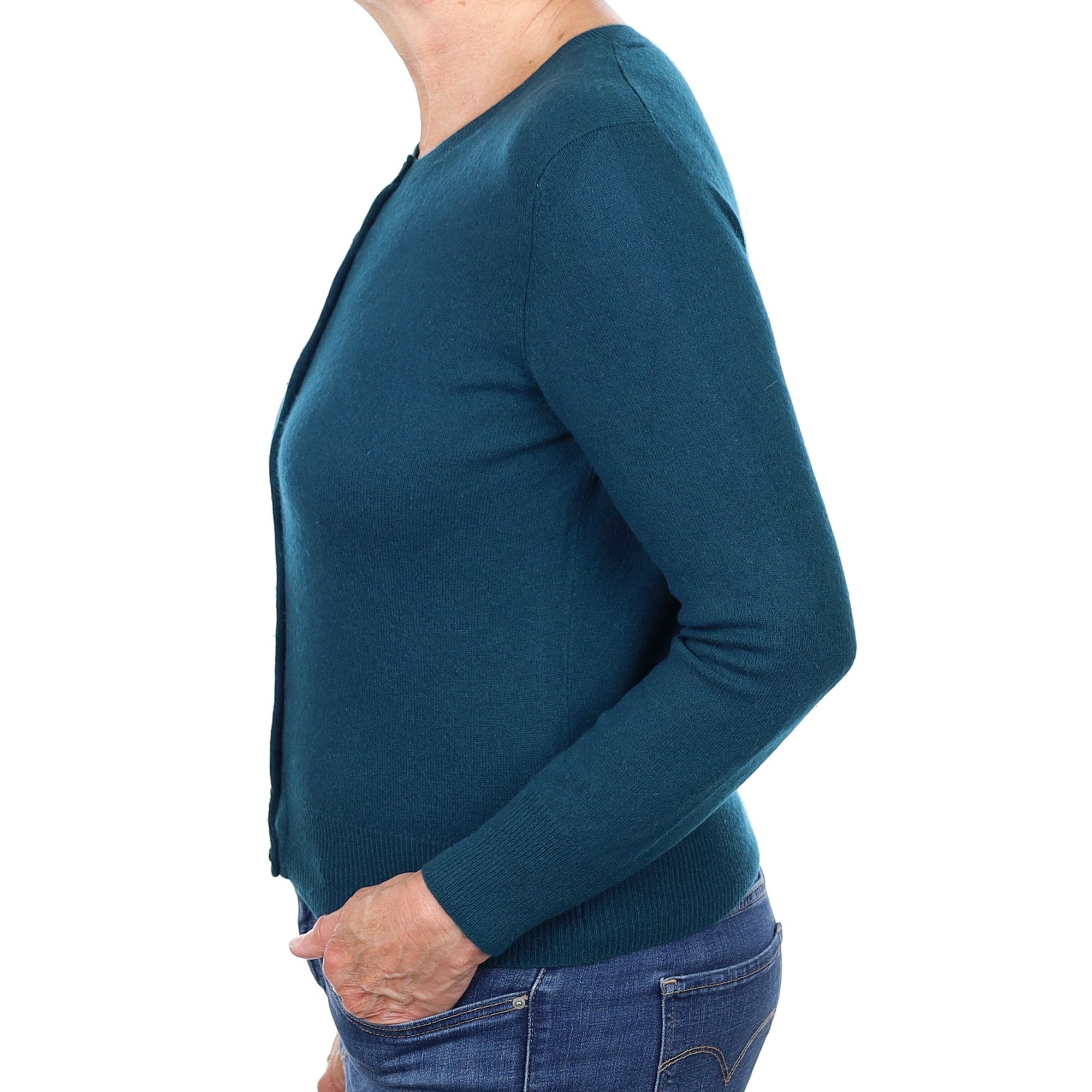 Deep Teal Cashmere Crew Neck Cardigan Medium