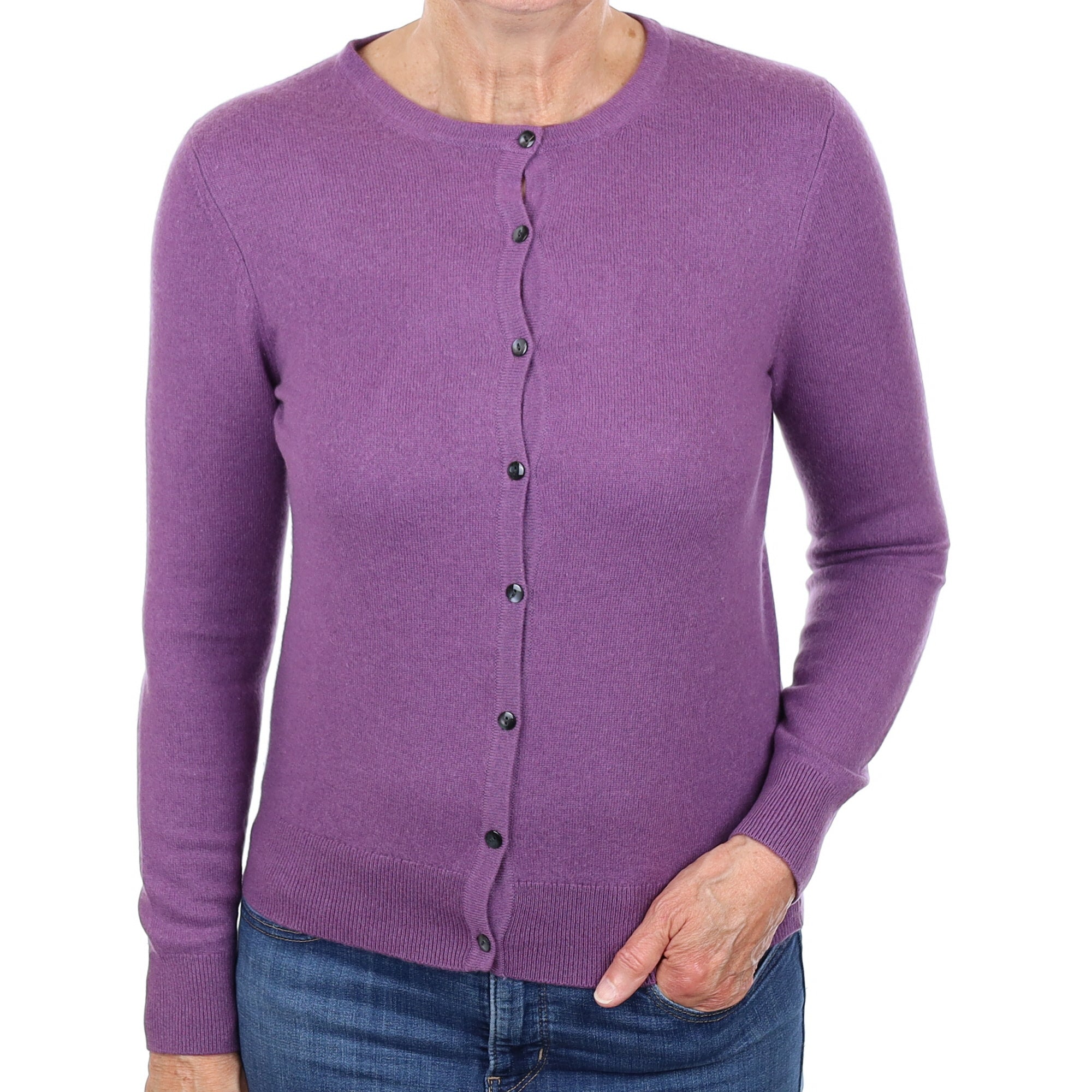 Wisteria Purple Cashmere Crew Neck Cardigan Medium