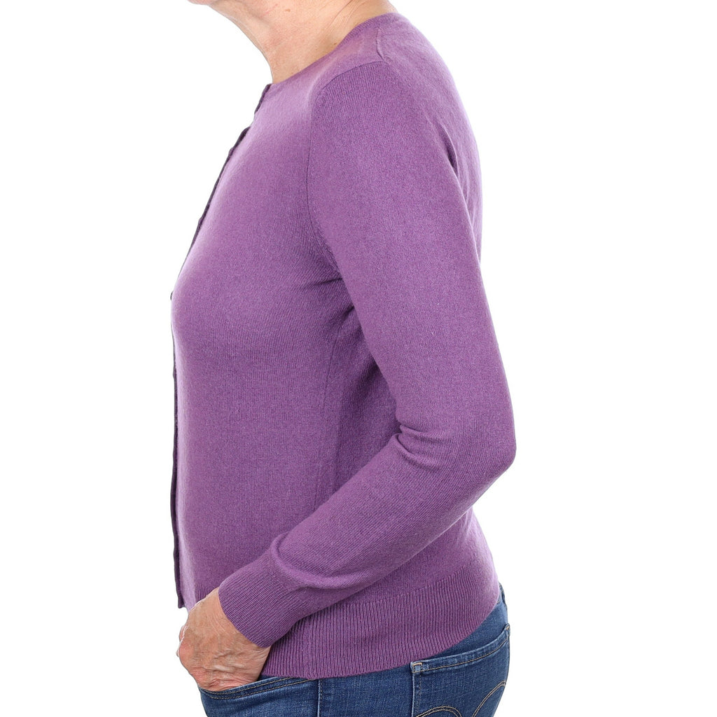 Wisteria Purple Cashmere Crew Neck Cardigan Medium