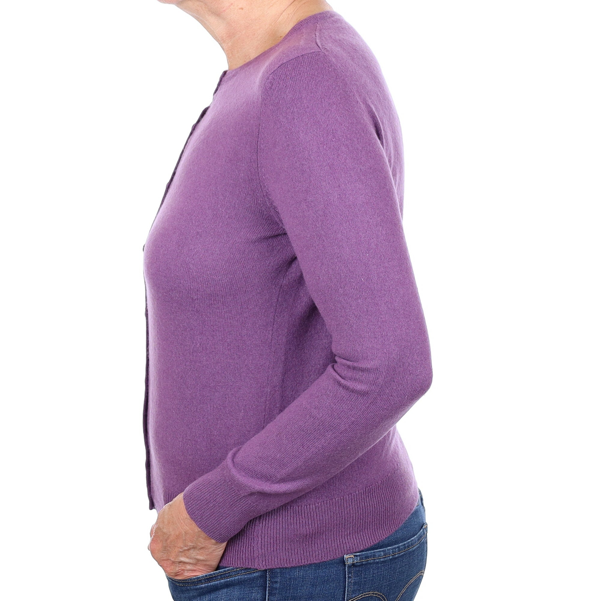Wisteria Purple Cashmere Crew Neck Cardigan Medium