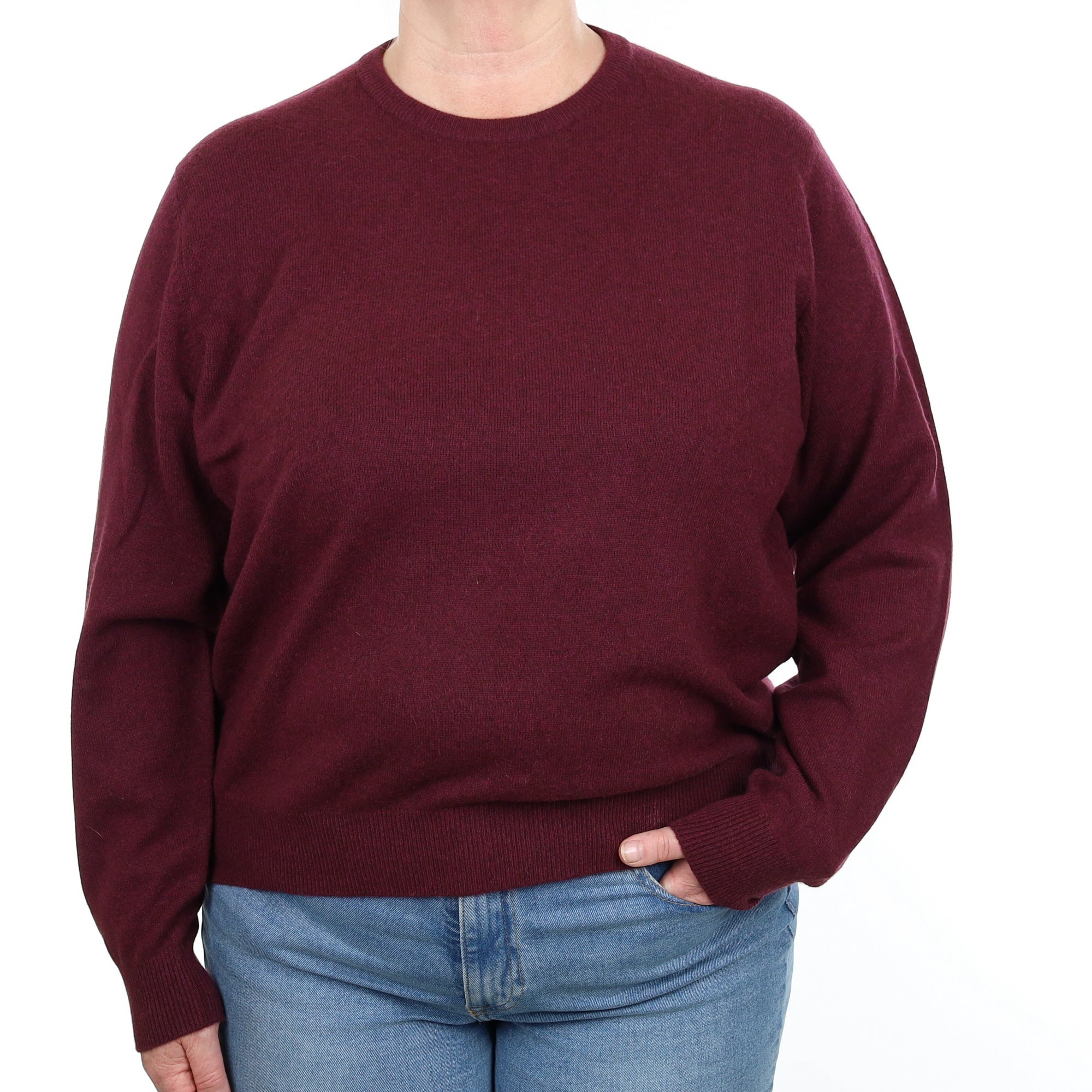 Aubergine Purple Cashmere Crew Neck Jumper Extra Large