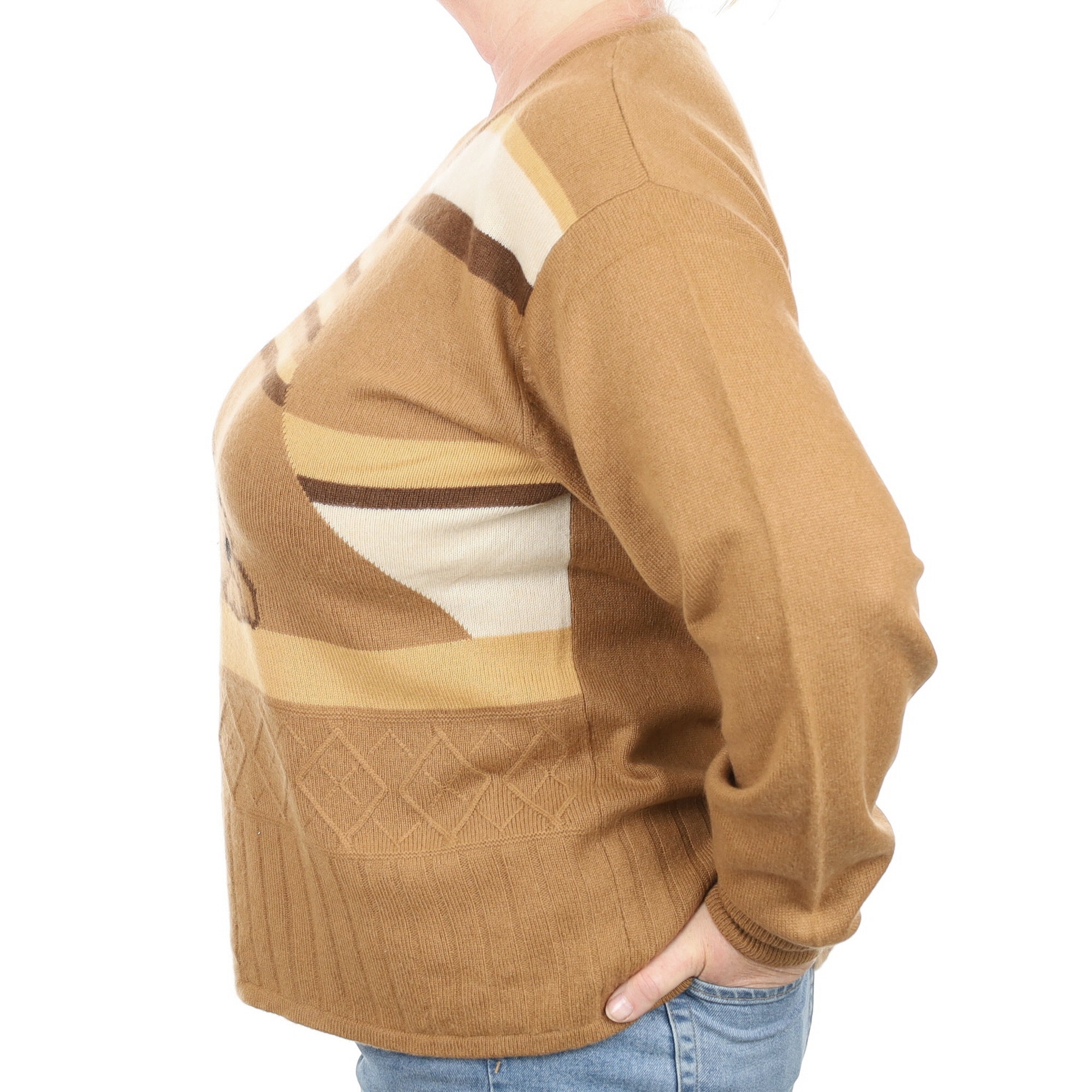 Butterscotch Cute Dog Design Cashmere Crew Neck Jumper Extra Large