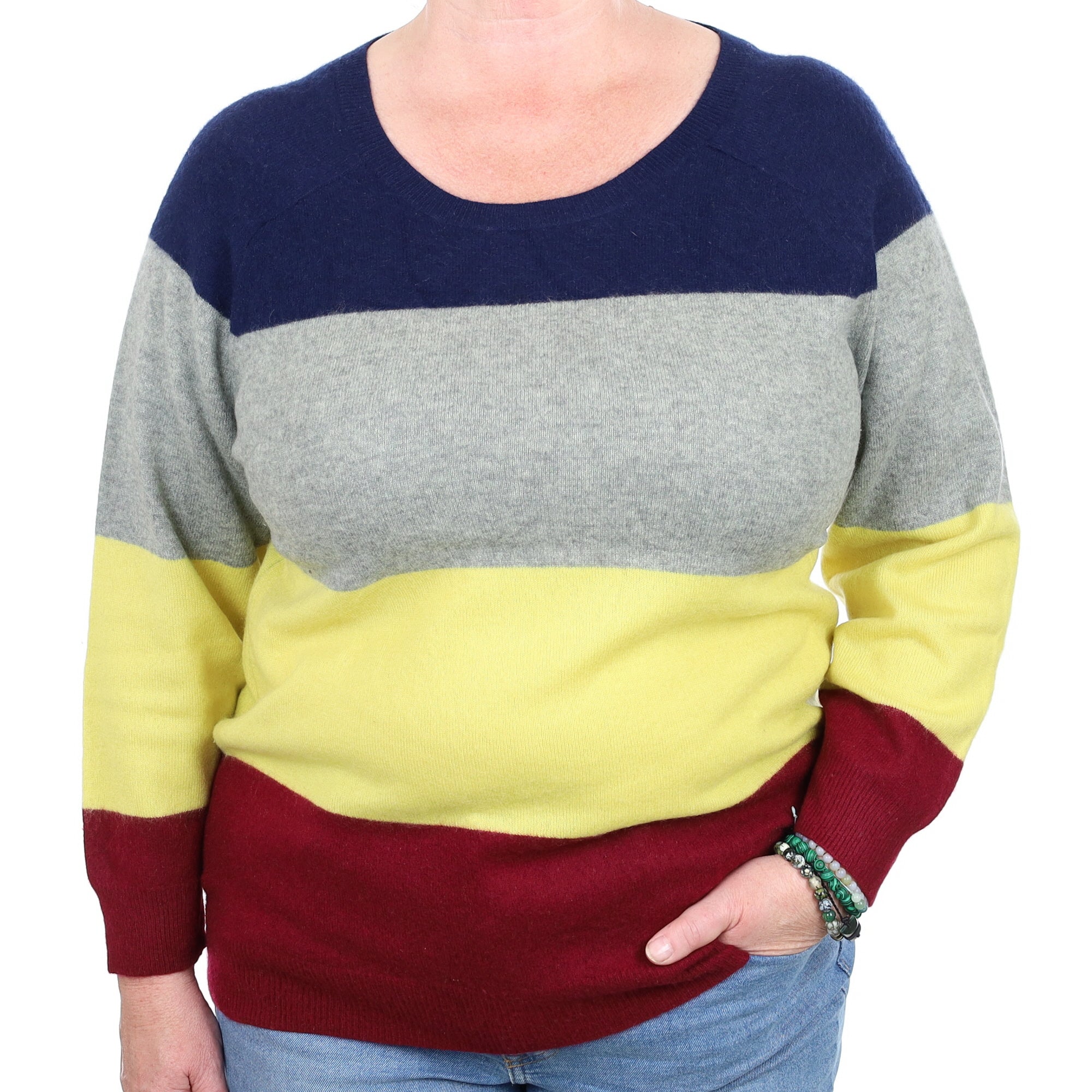 Multicolour Stripe Cashmere Crew Neck Jumper Extra Large