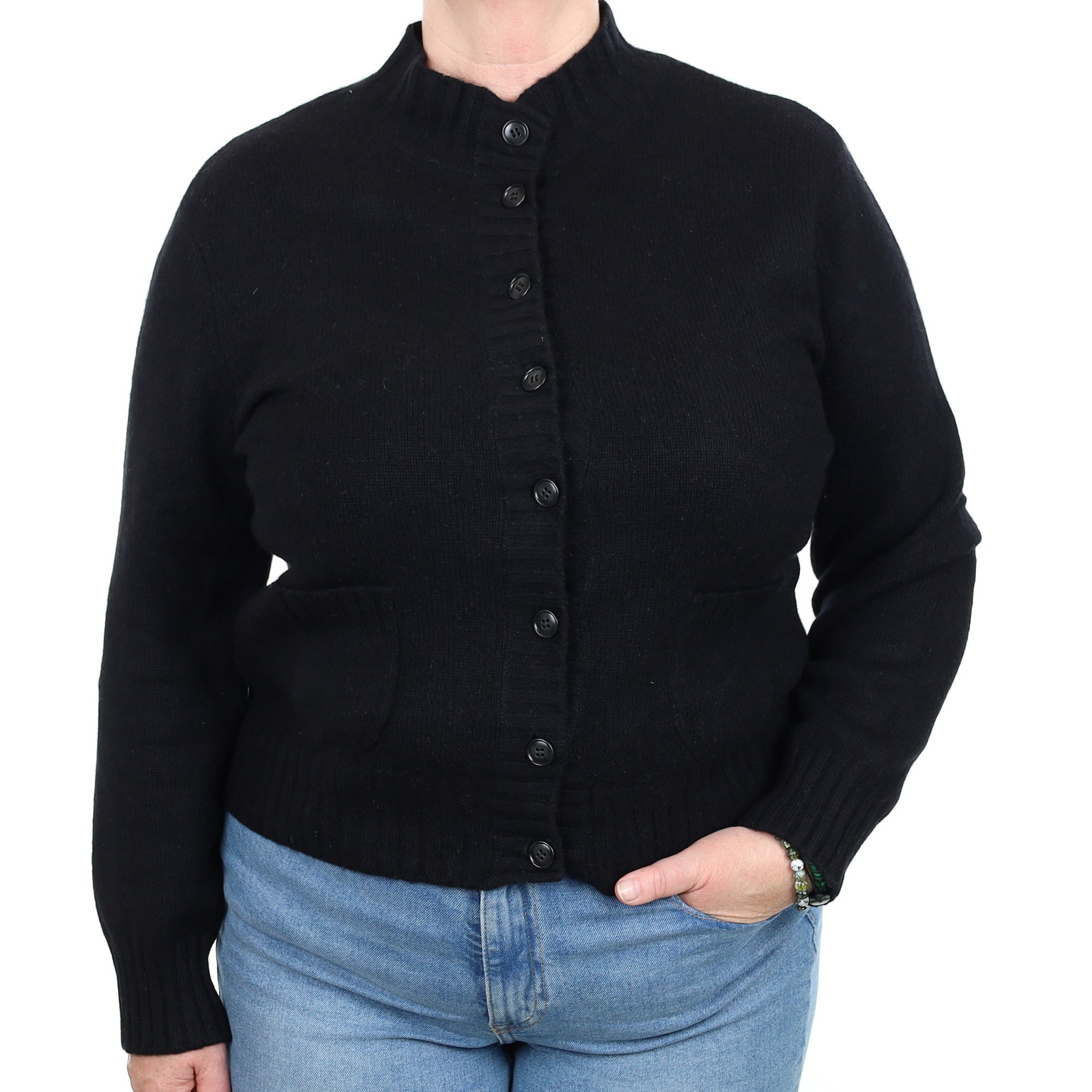 Black Heavy Knit Cashmere Turtle Neck Cardigan Extra Large