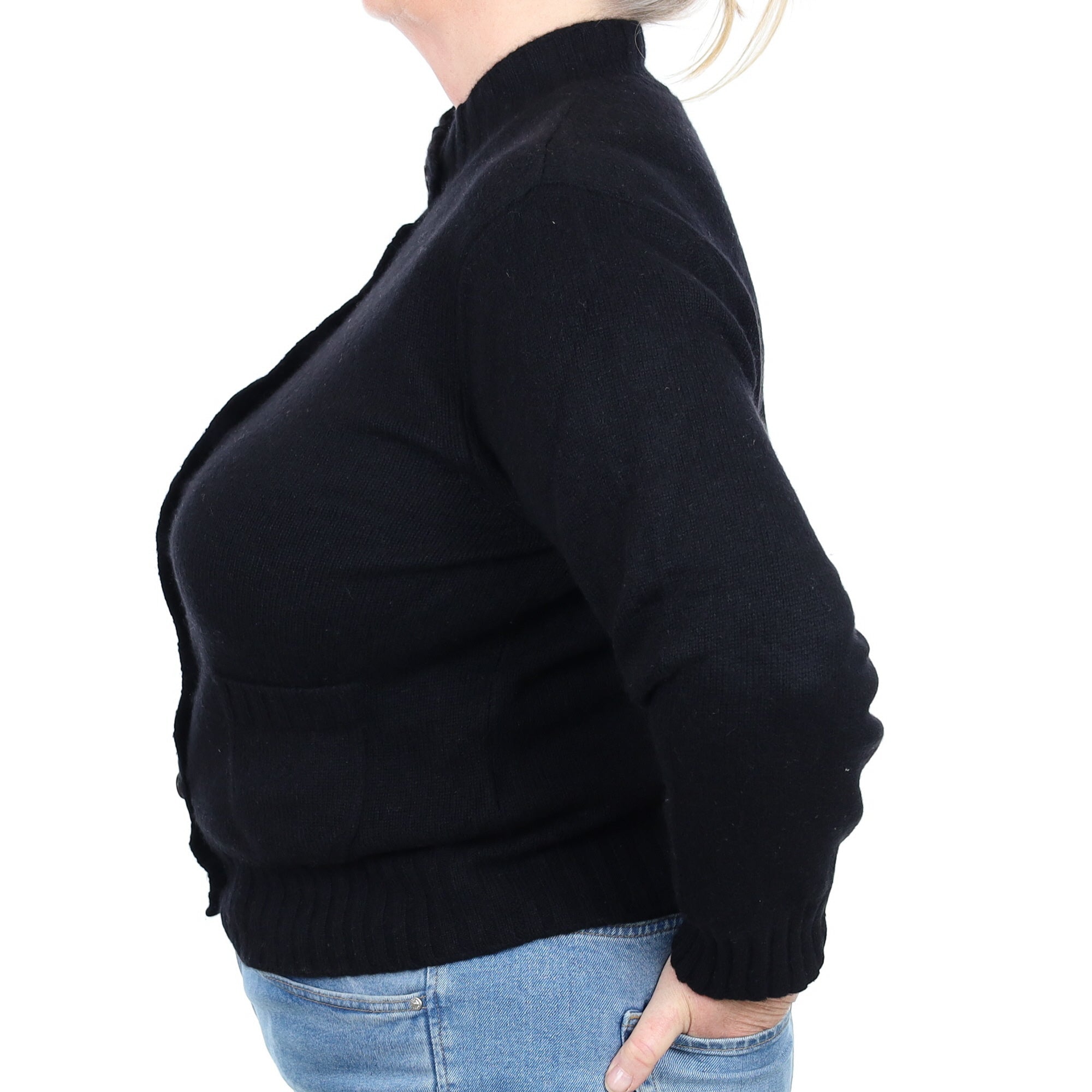Black Heavy Knit Cashmere Turtle Neck Cardigan Extra Large