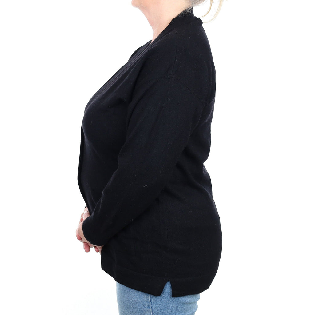 Black Cashmere V Neck Cardigan with Pockets Extra Large