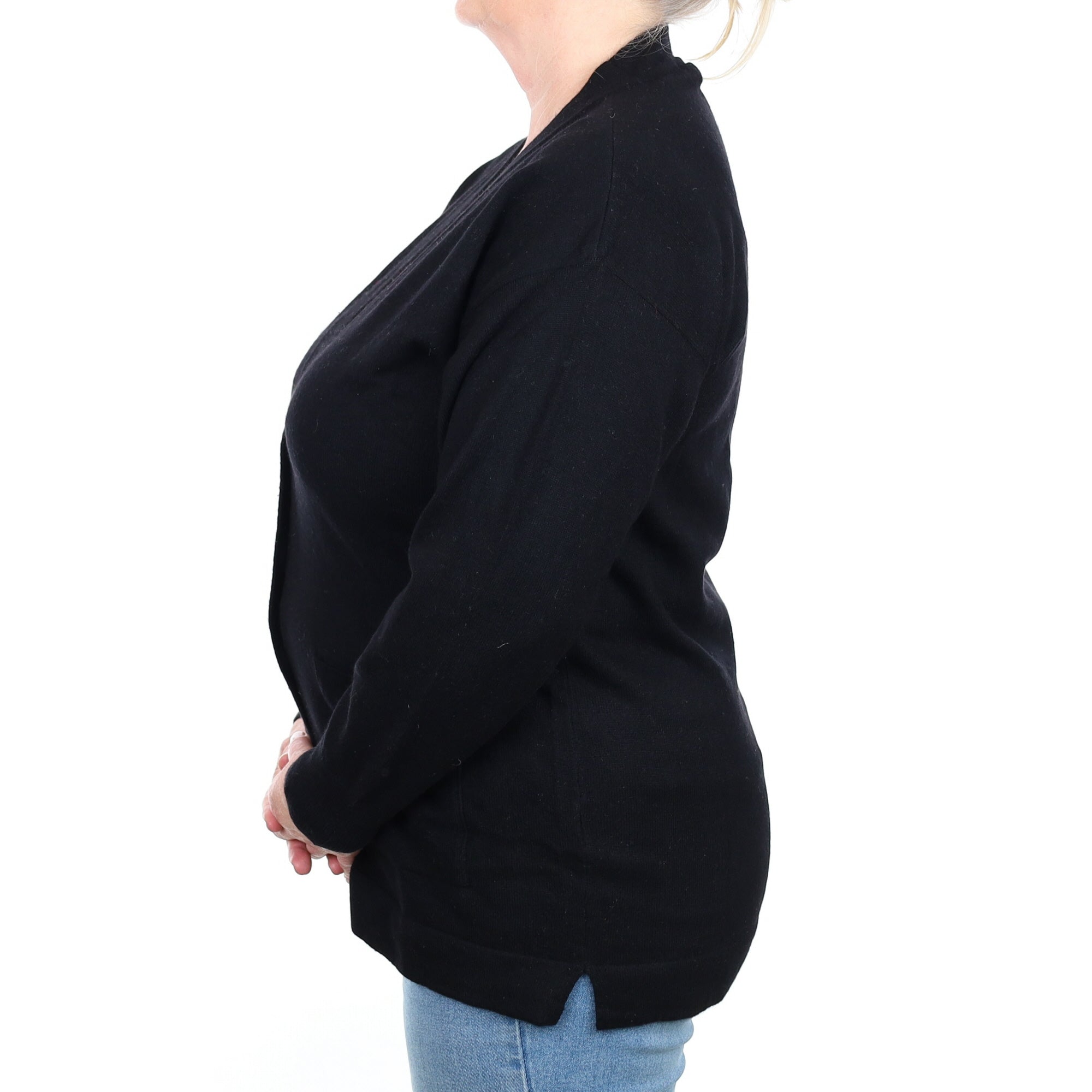 Black Cashmere V Neck Cardigan with Pockets Extra Large
