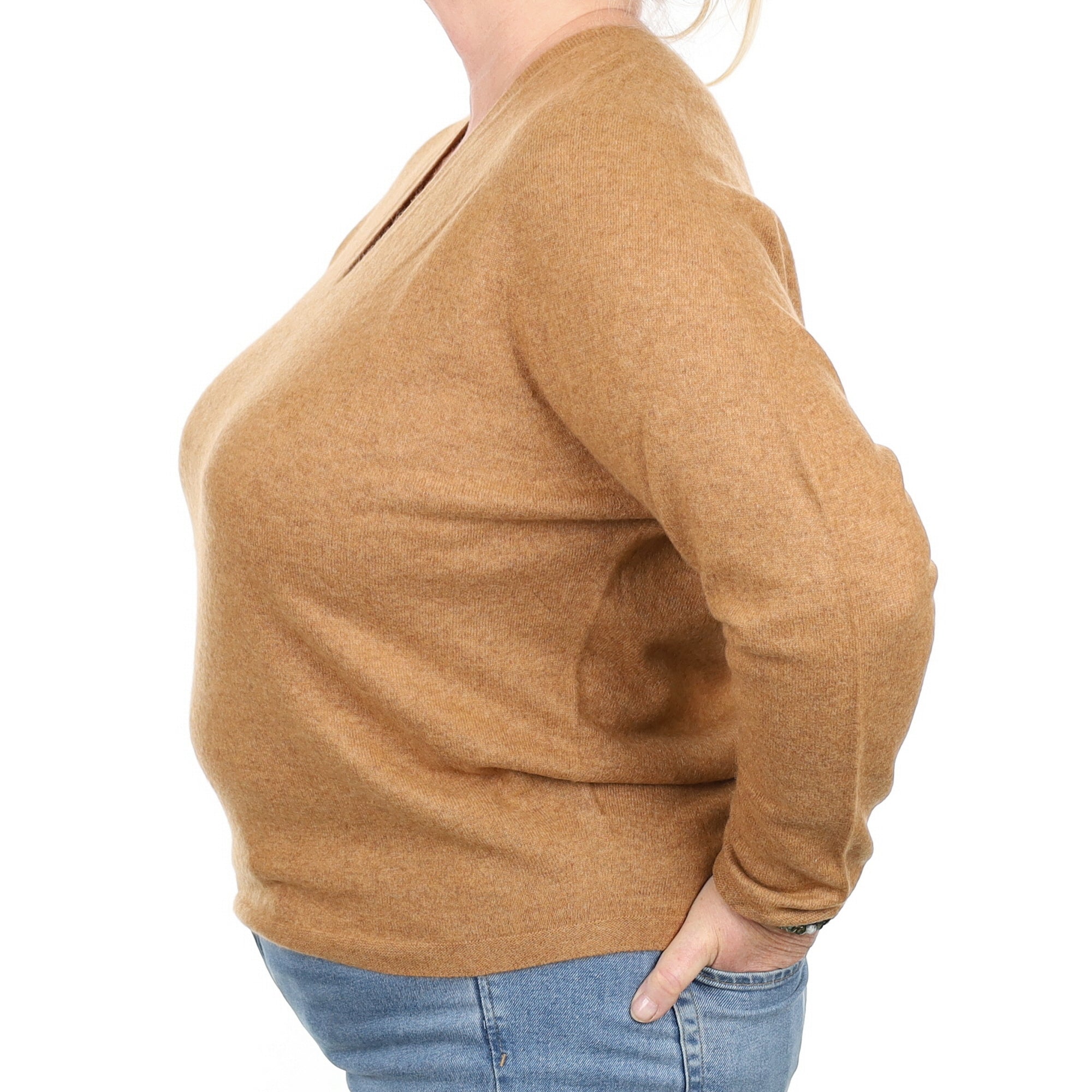 Toffee Brown Cashmere Batwing V Neck Jumper Extra Large