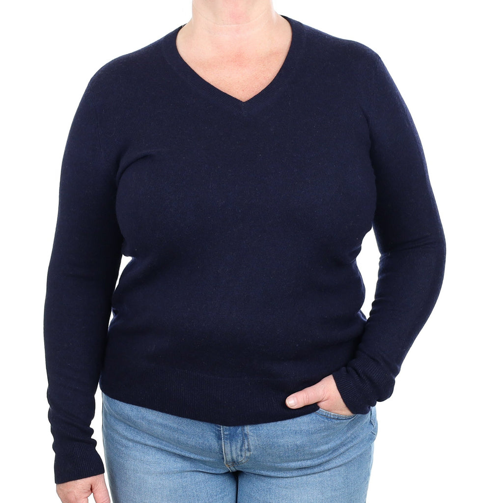 Navy Blue Cashmere V Neck Jumper Extra Large