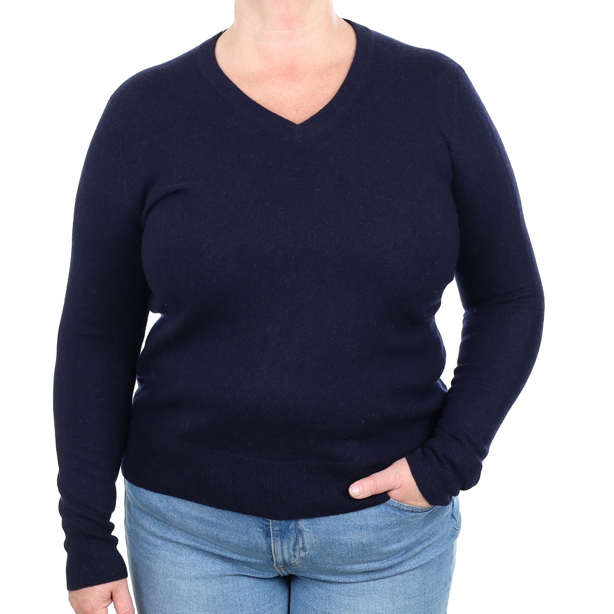 Navy Blue Cashmere V Neck Jumper Extra Large