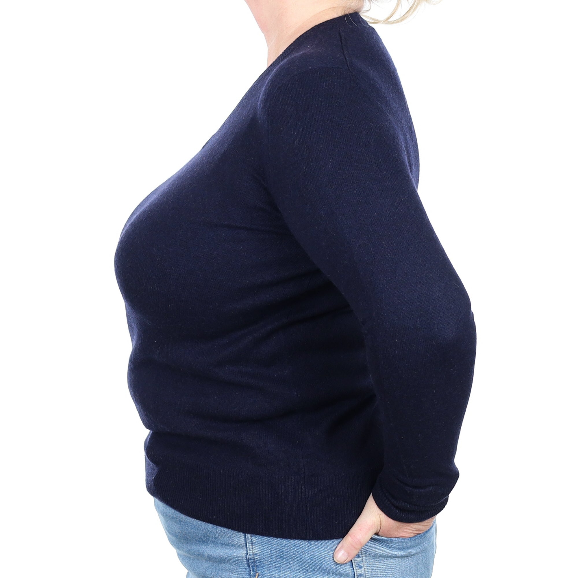 Navy Blue Cashmere V Neck Jumper Extra Large