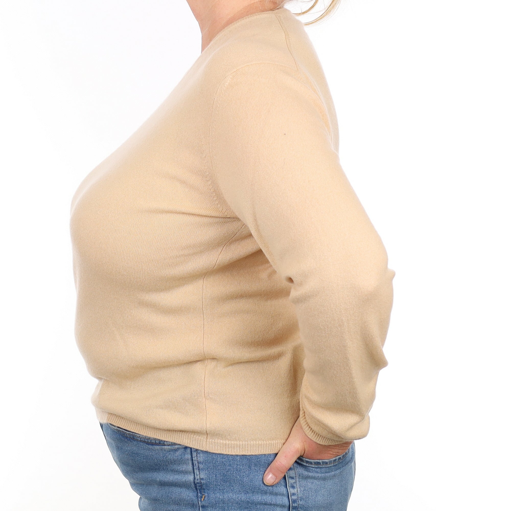 Biscuit Beige Cashmere V Neck Jumper Extra Large