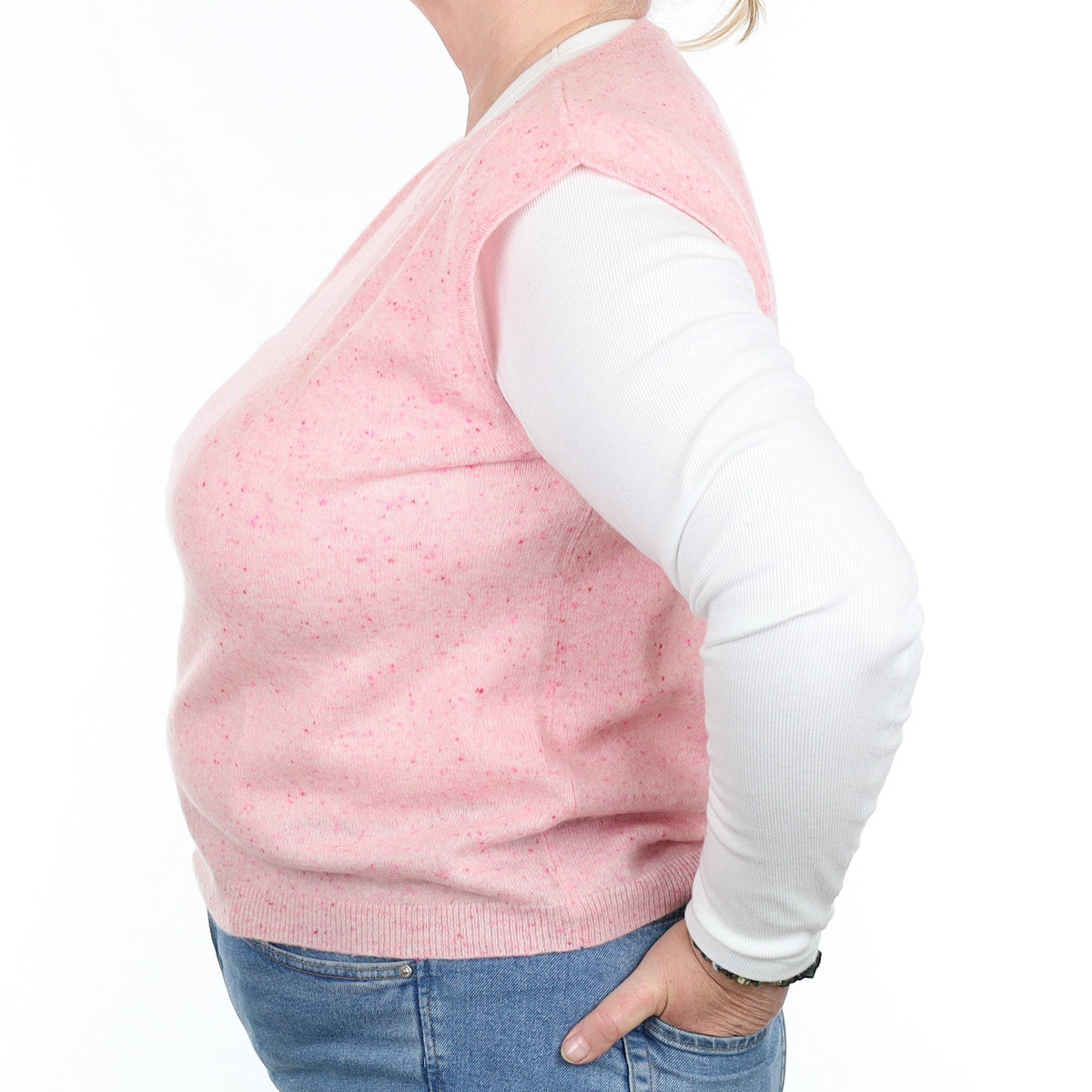 Pink Fleck Cashmere Crew Neck Tank Top Extra Large