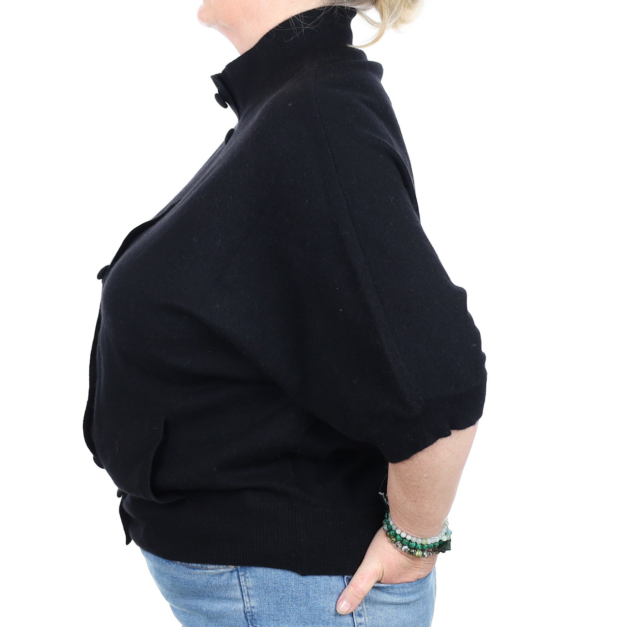 Black Cashmere Short Sleeved Collard Cardigan Extra Large