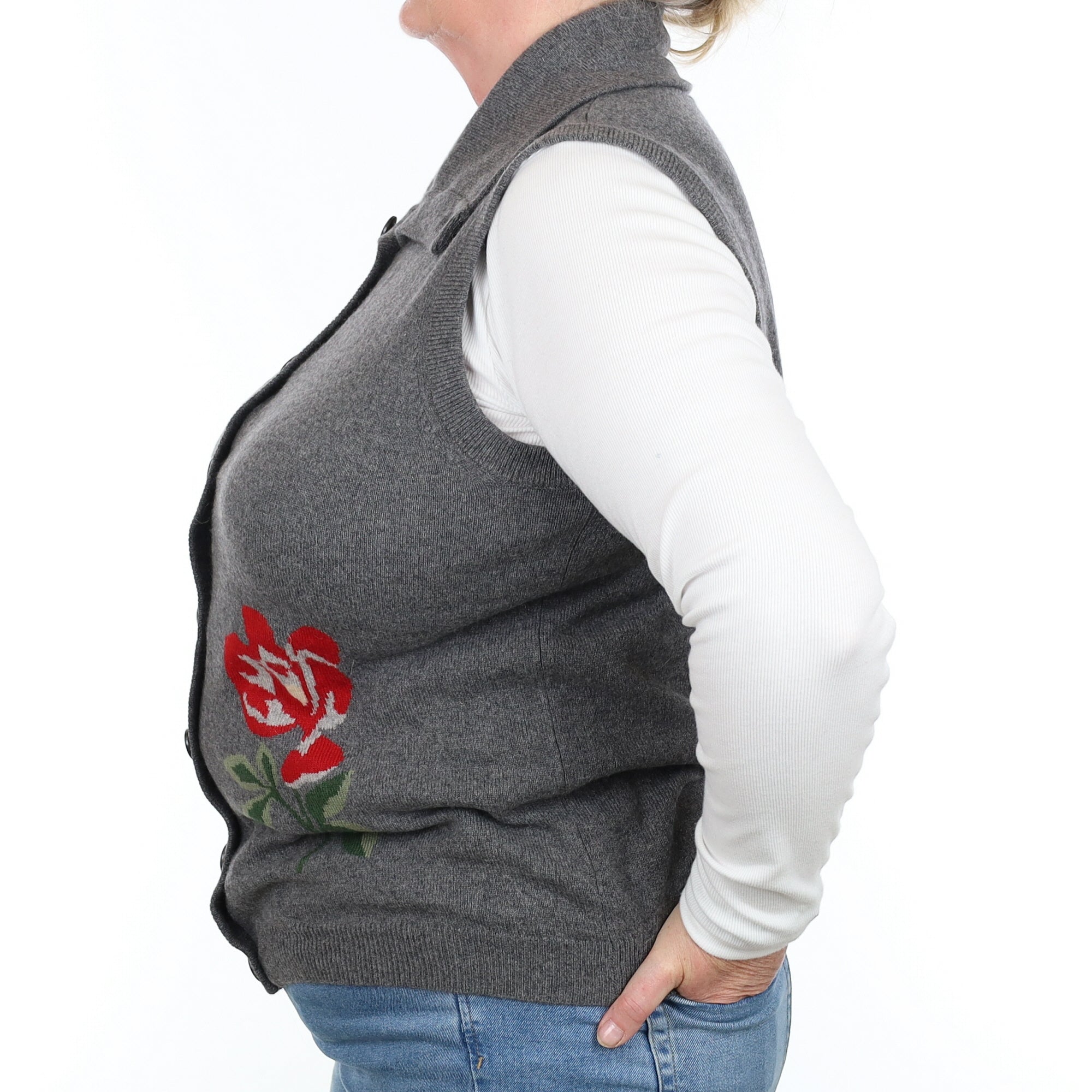 Slate Grey Floral Cashmere Collard Waistcoat Extra Large