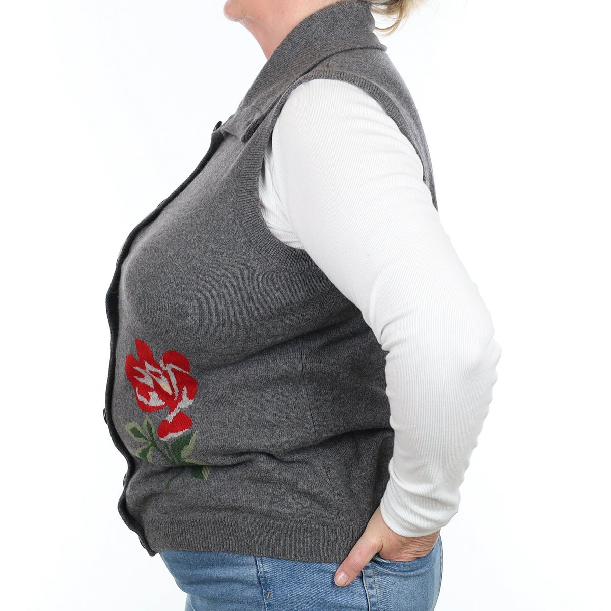 Slate Grey Floral Cashmere Collard Waistcoat Extra Large