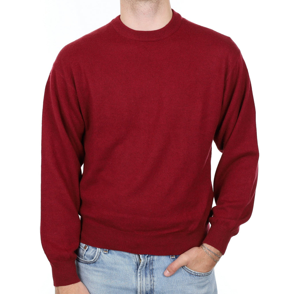 Men's Burgundy Red Cashmere Crew Neck Jumper Large