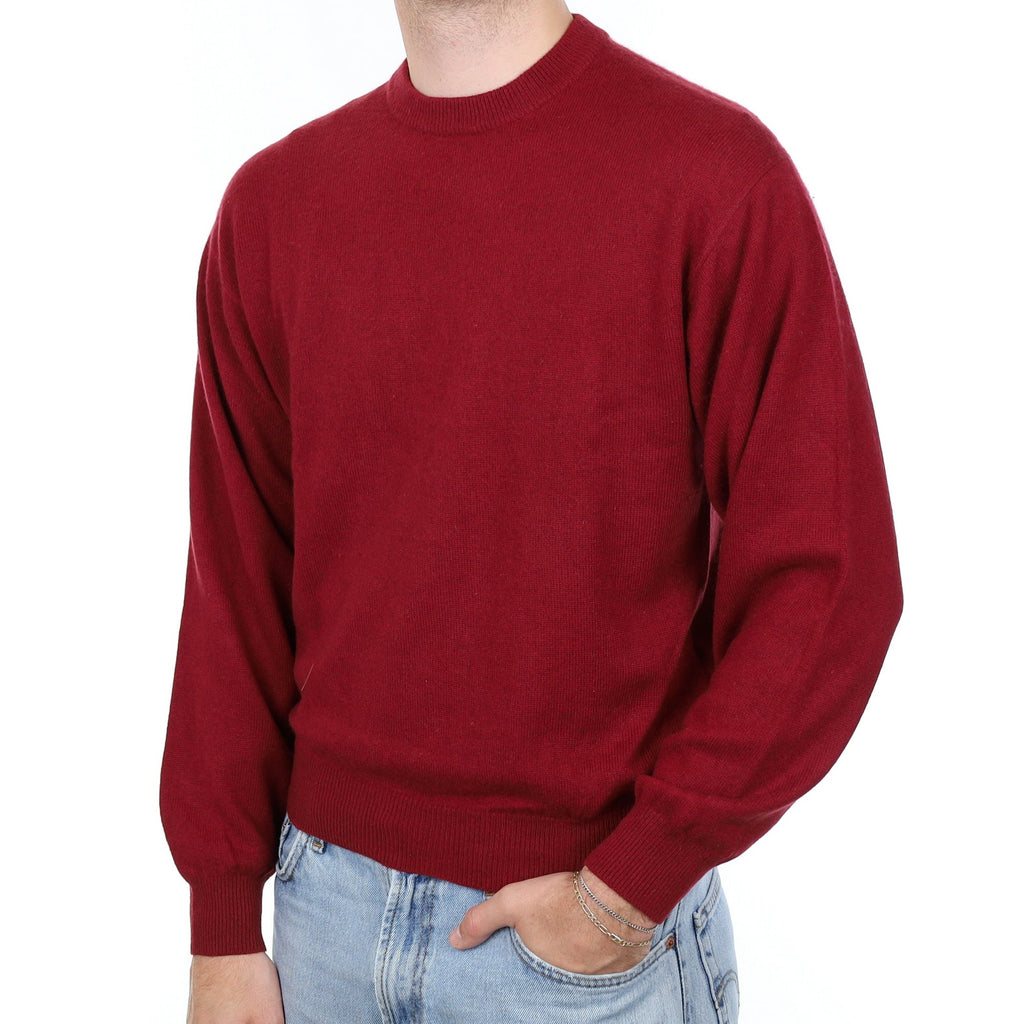 Men's Burgundy Red Cashmere Crew Neck Jumper Large