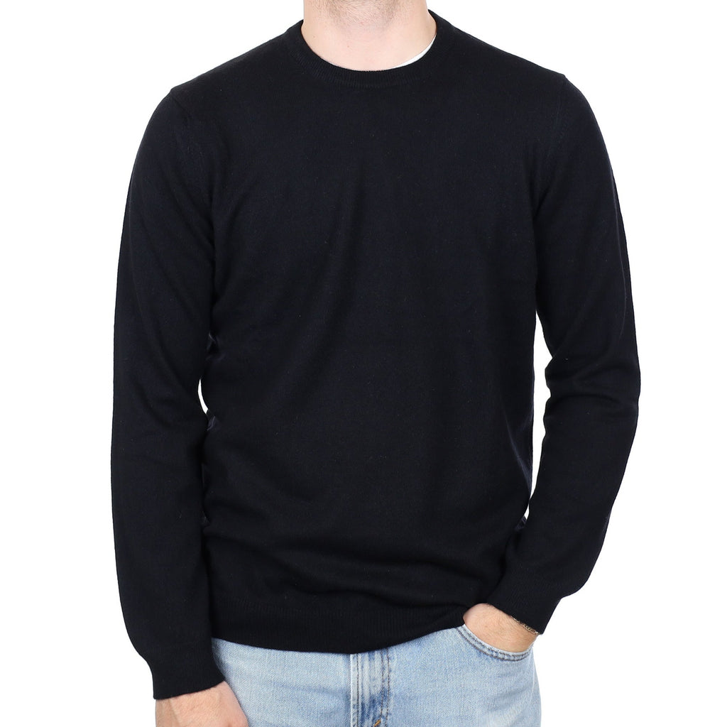 Men's Black Cashmere Crew Neck Jumper Large