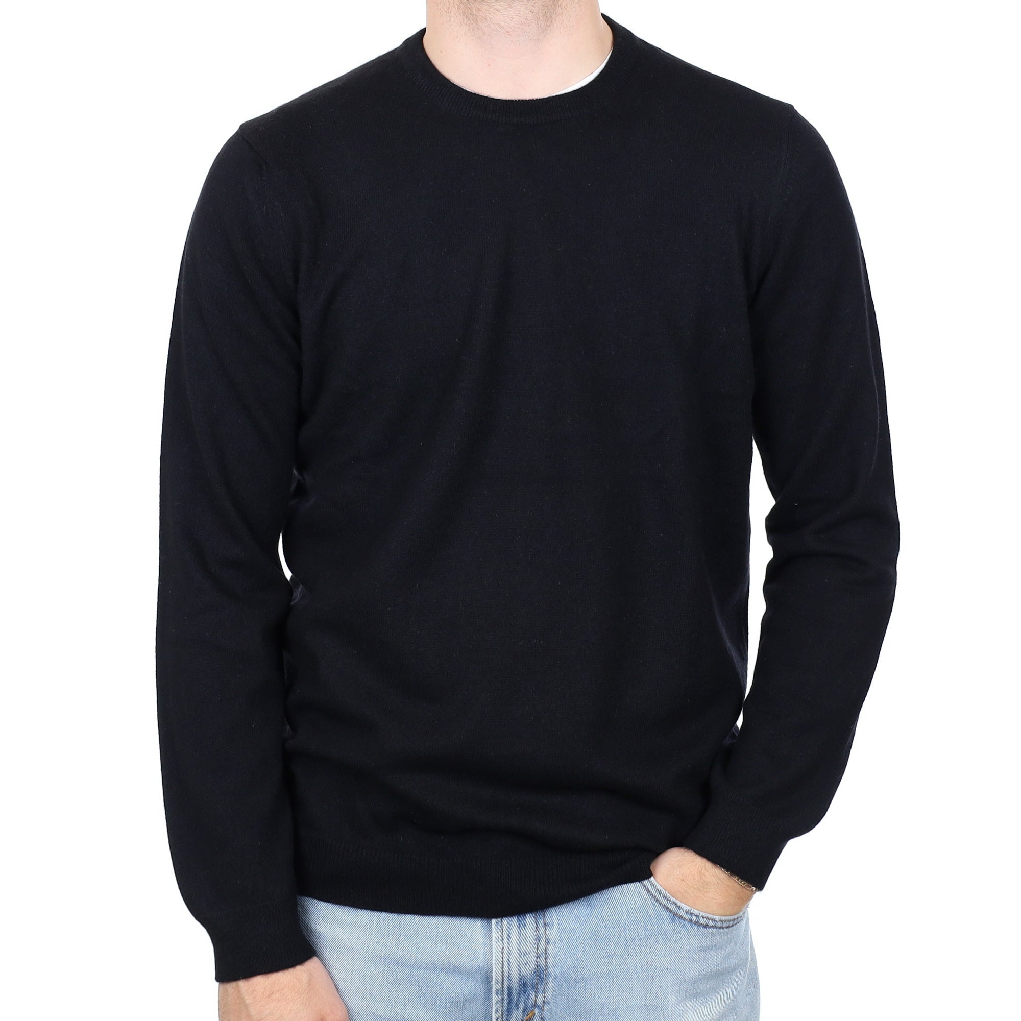 Men's Black Cashmere Crew Neck Jumper Large
