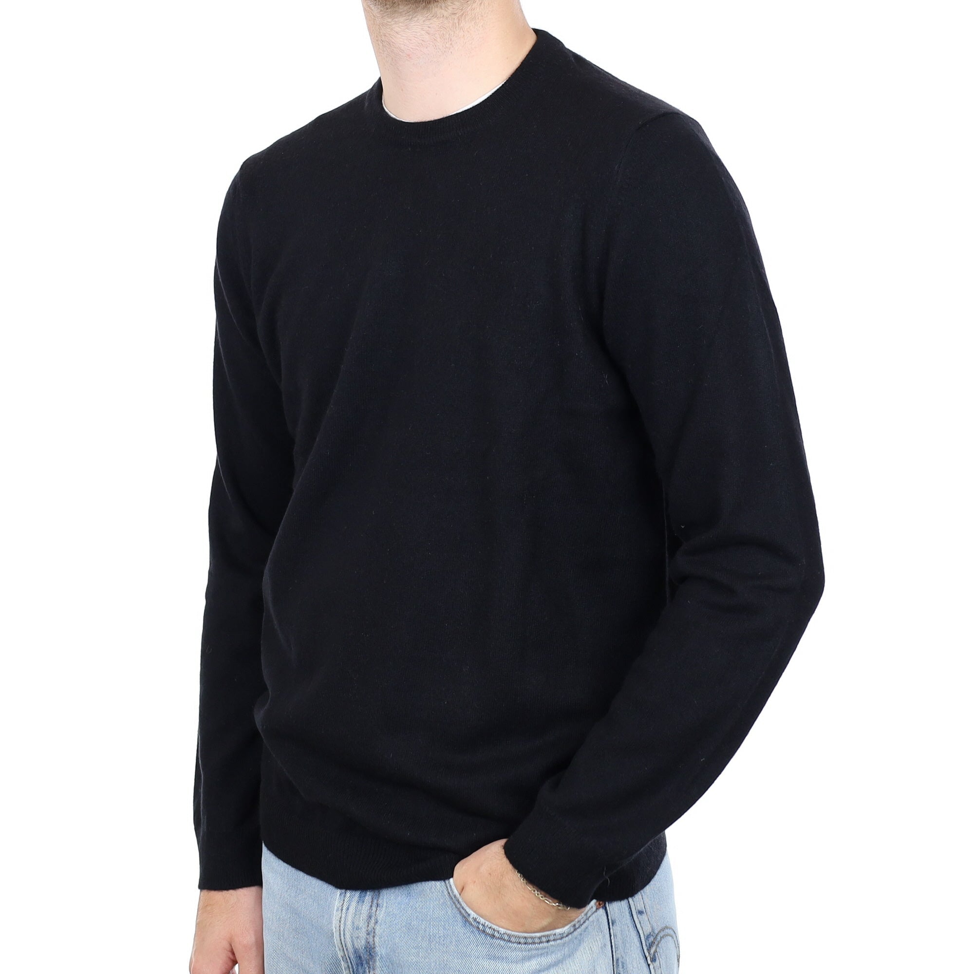 Men's Black Cashmere Crew Neck Jumper Large