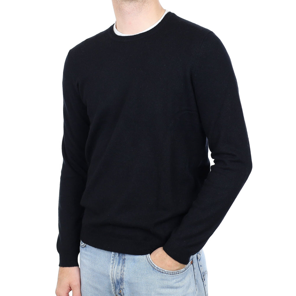 Men's Black Cashmere Crew Neck Jumper Large